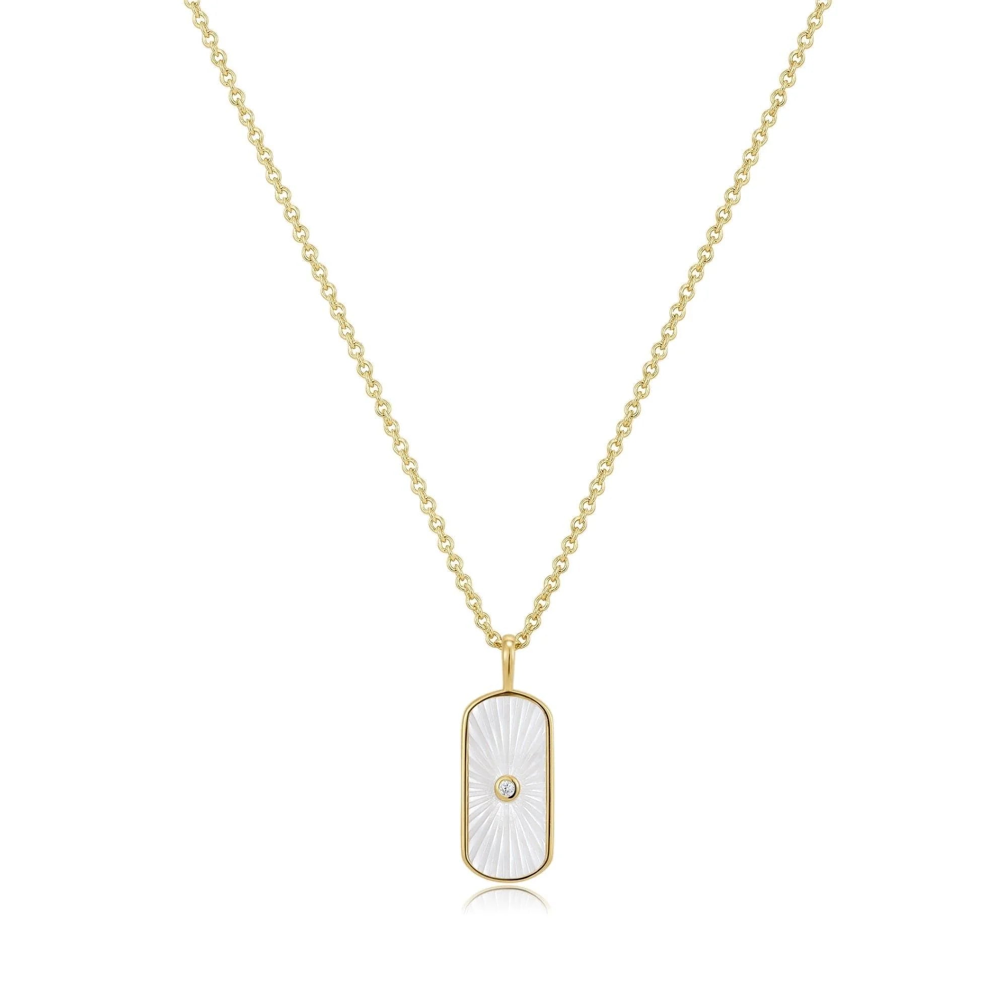 Gold chain necklace with a Tag Shaped Mop Pendant and CZ Stone for stylish vibes