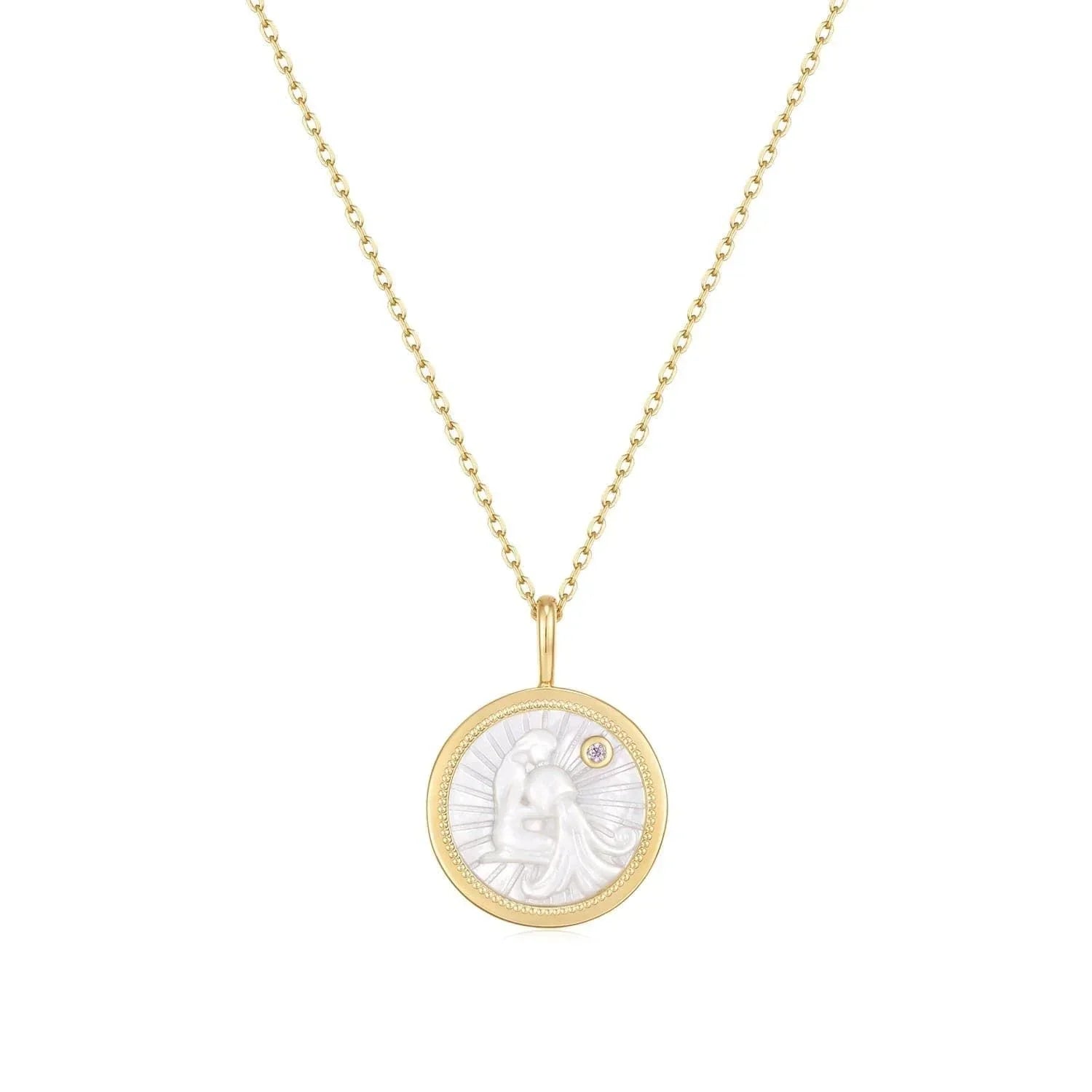 Zodiac Aquarius Gold Necklace with Mother of Pearl Pendant for stylish vibes