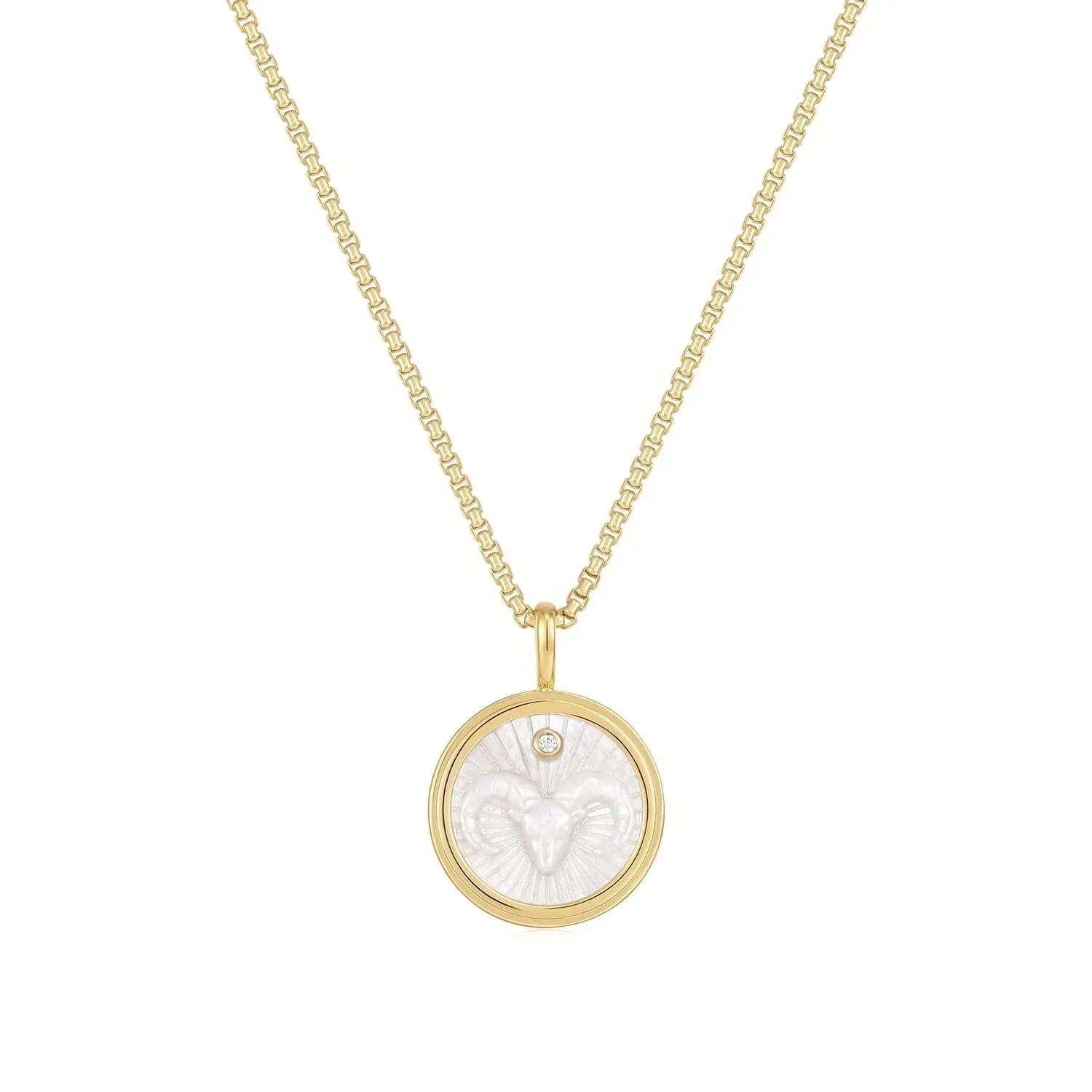 Gold necklace with ram pendant from Zodiac Aries Mother Of Pearl Necklace collection