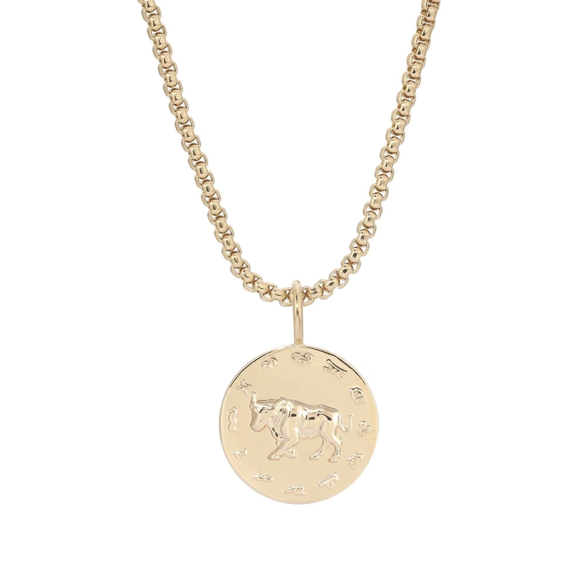 Zodiac Pendant & Thin Box Chain Necklace - TAURUS / GOLD / 16’’ - Pendant Necklaces