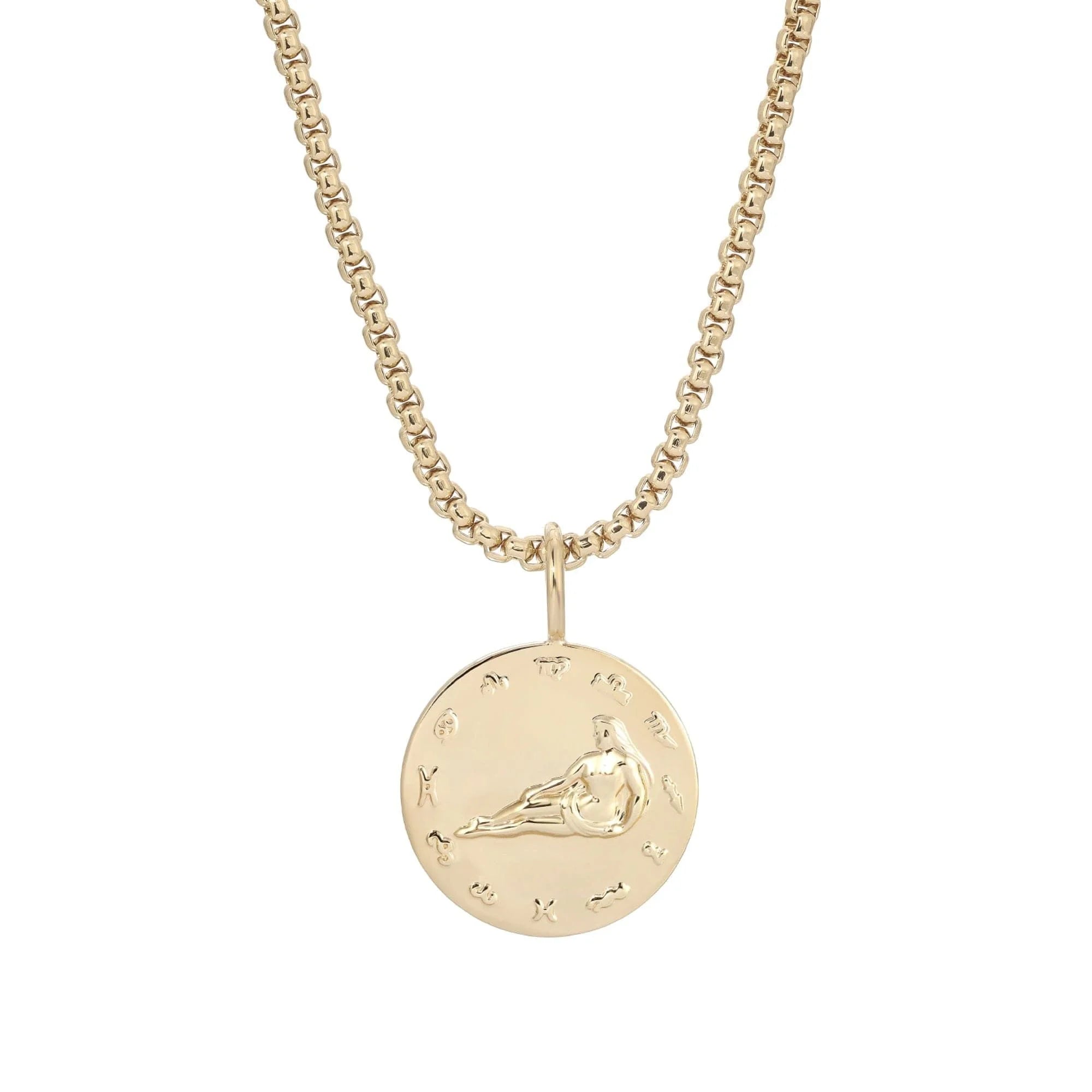 Zodiac Pendant & Thin Box Chain Necklace - VIRGO / GOLD / 16’’ - Pendant Necklaces