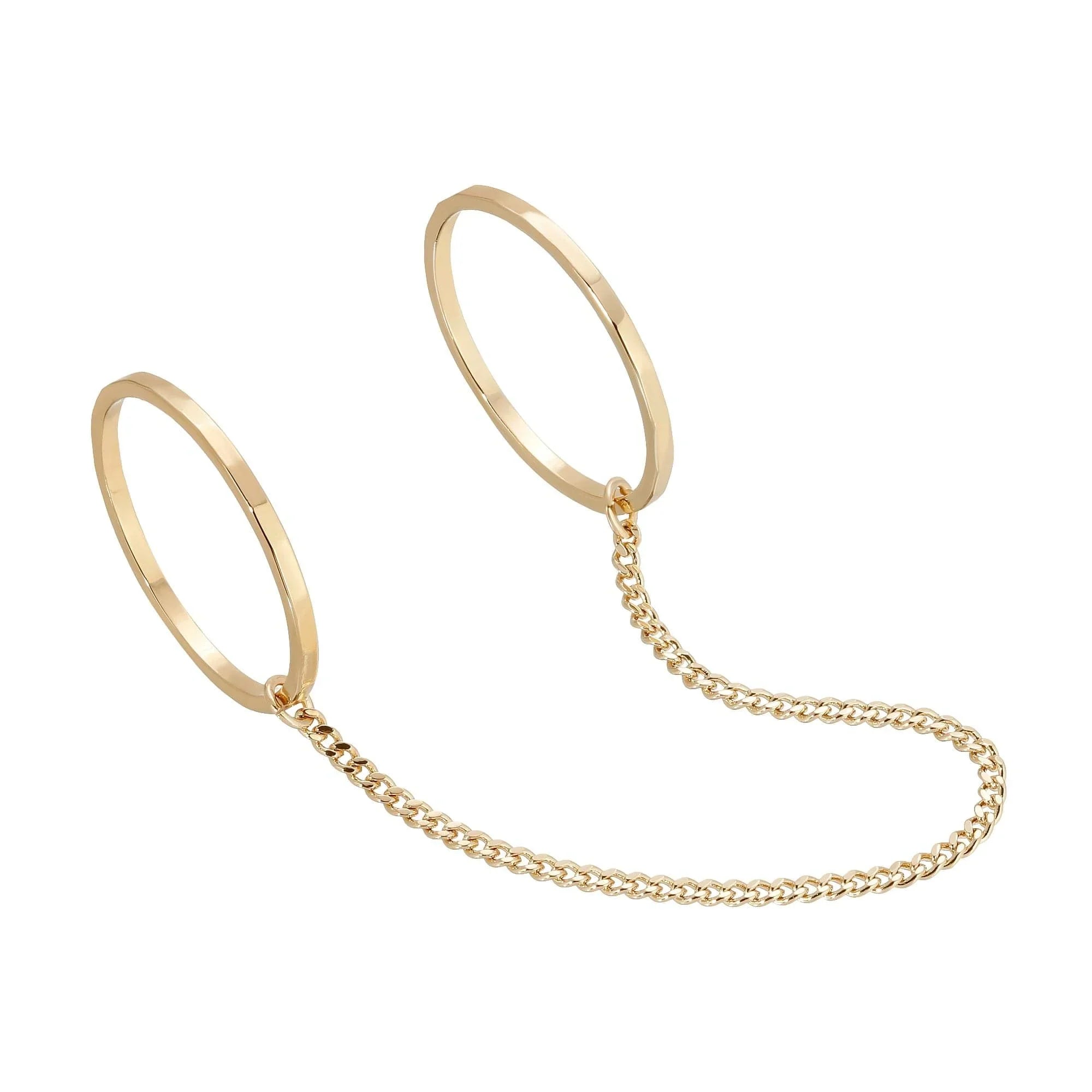 Gold-toned double finger ring with chain detail from Celeste Double Chain Ring collection