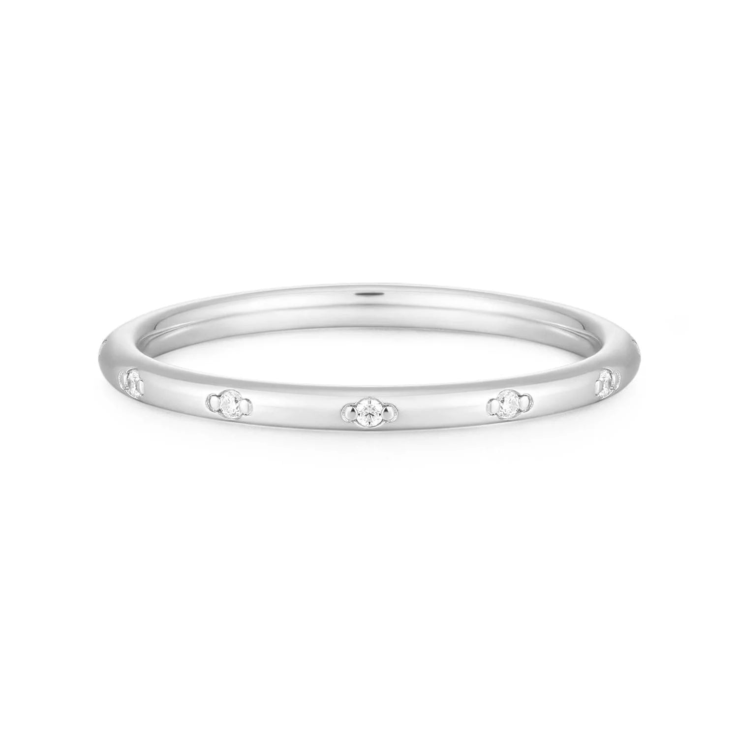 Cute Silver Ring with embedded diamonds from CZ Studded Thin Ring collection