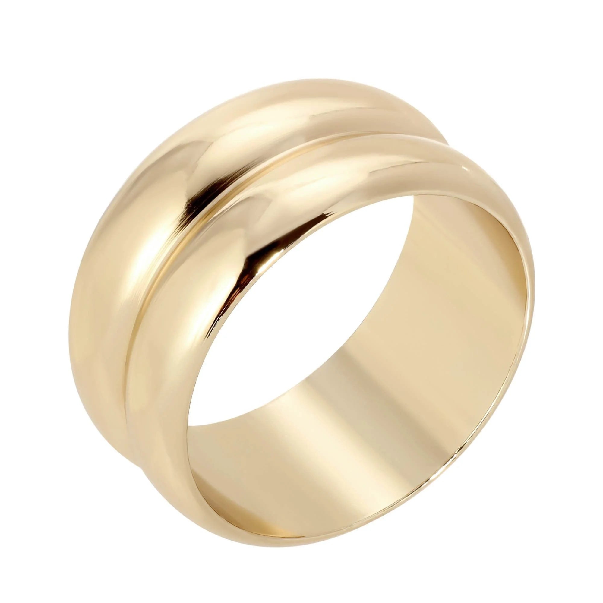 Gold-colored wide band ring from the Double Domed Ring collection