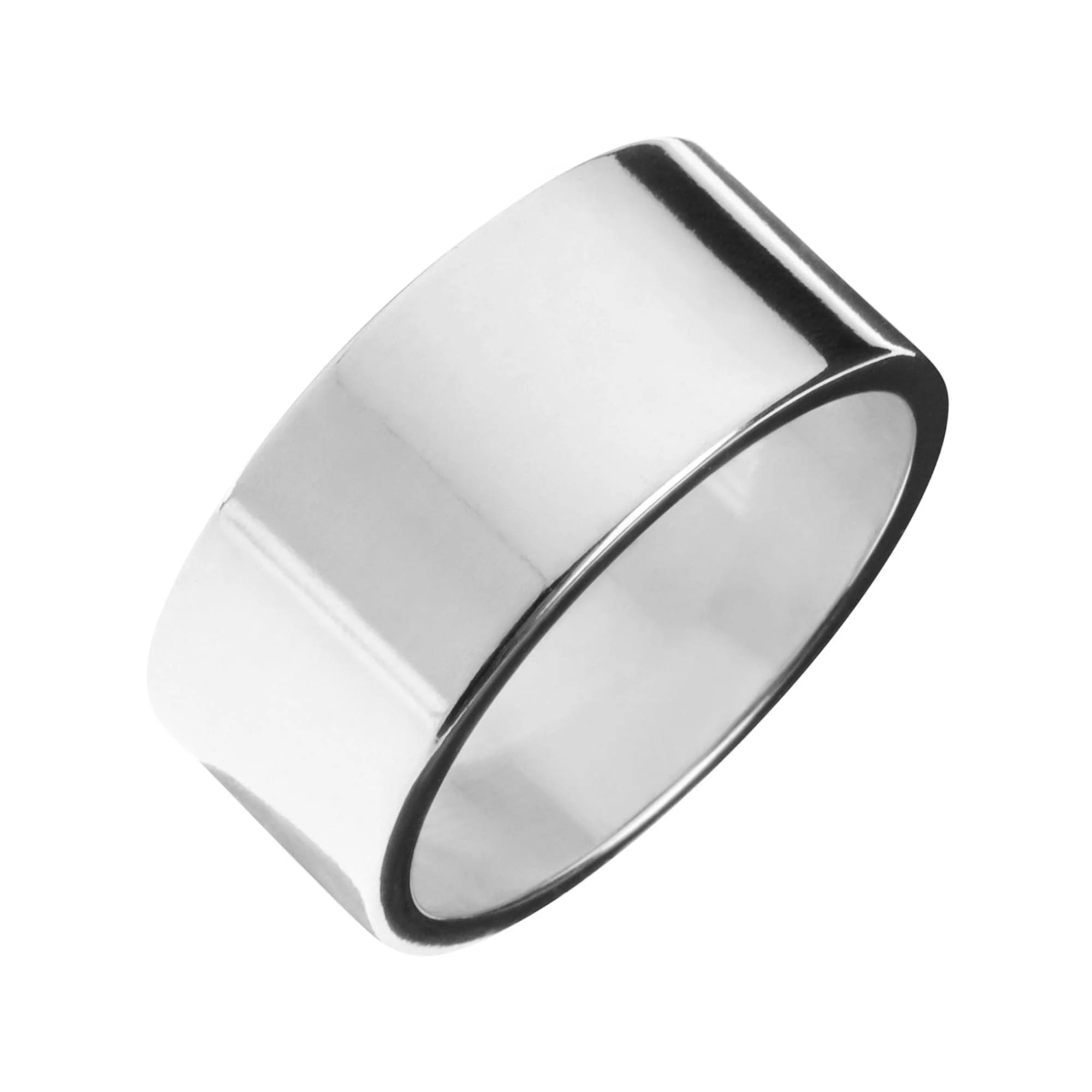 Shiny silver Men’s 9.5mm Flat Ring perfect for stylish men