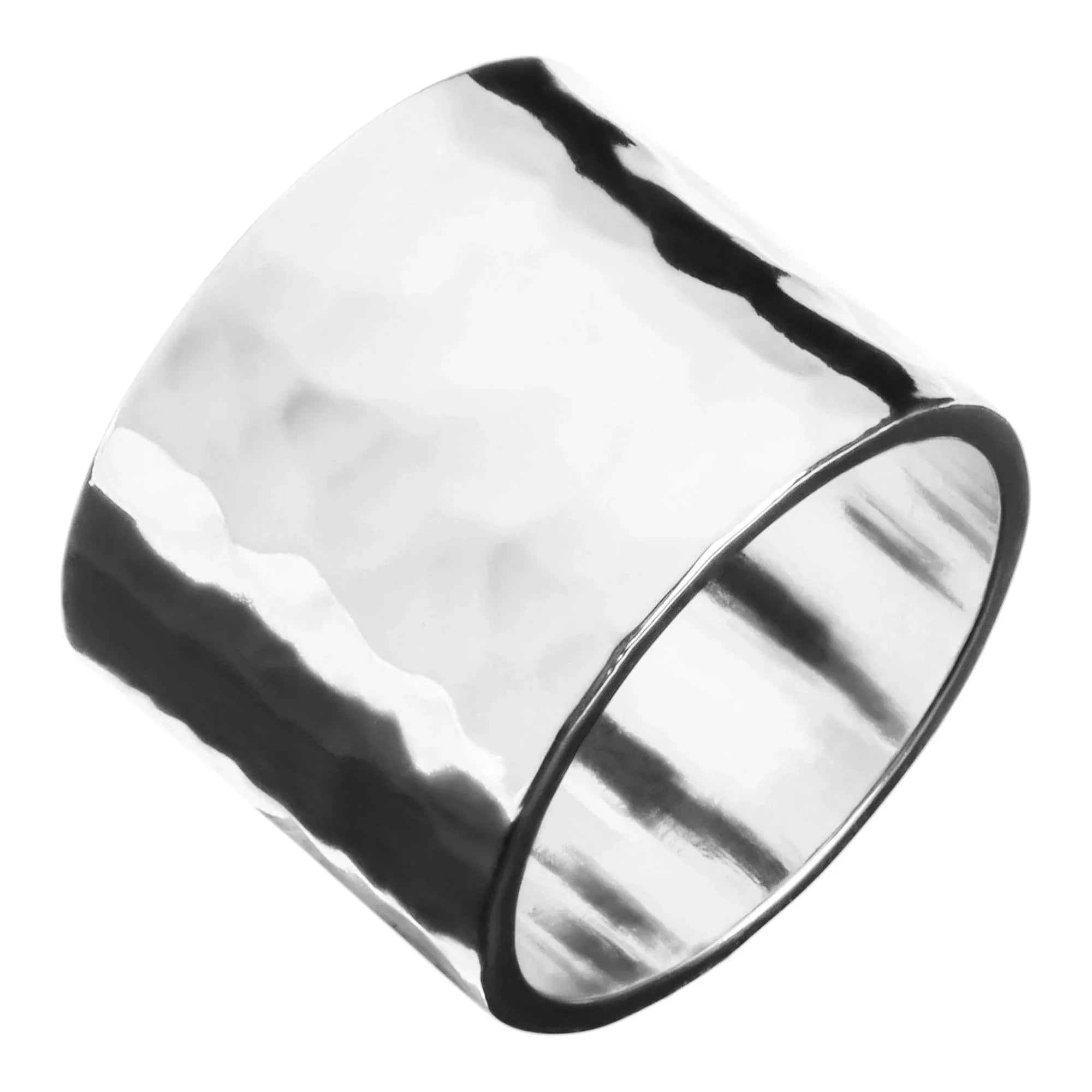 Hammered silver men’s wide ring for stylish everyday wear