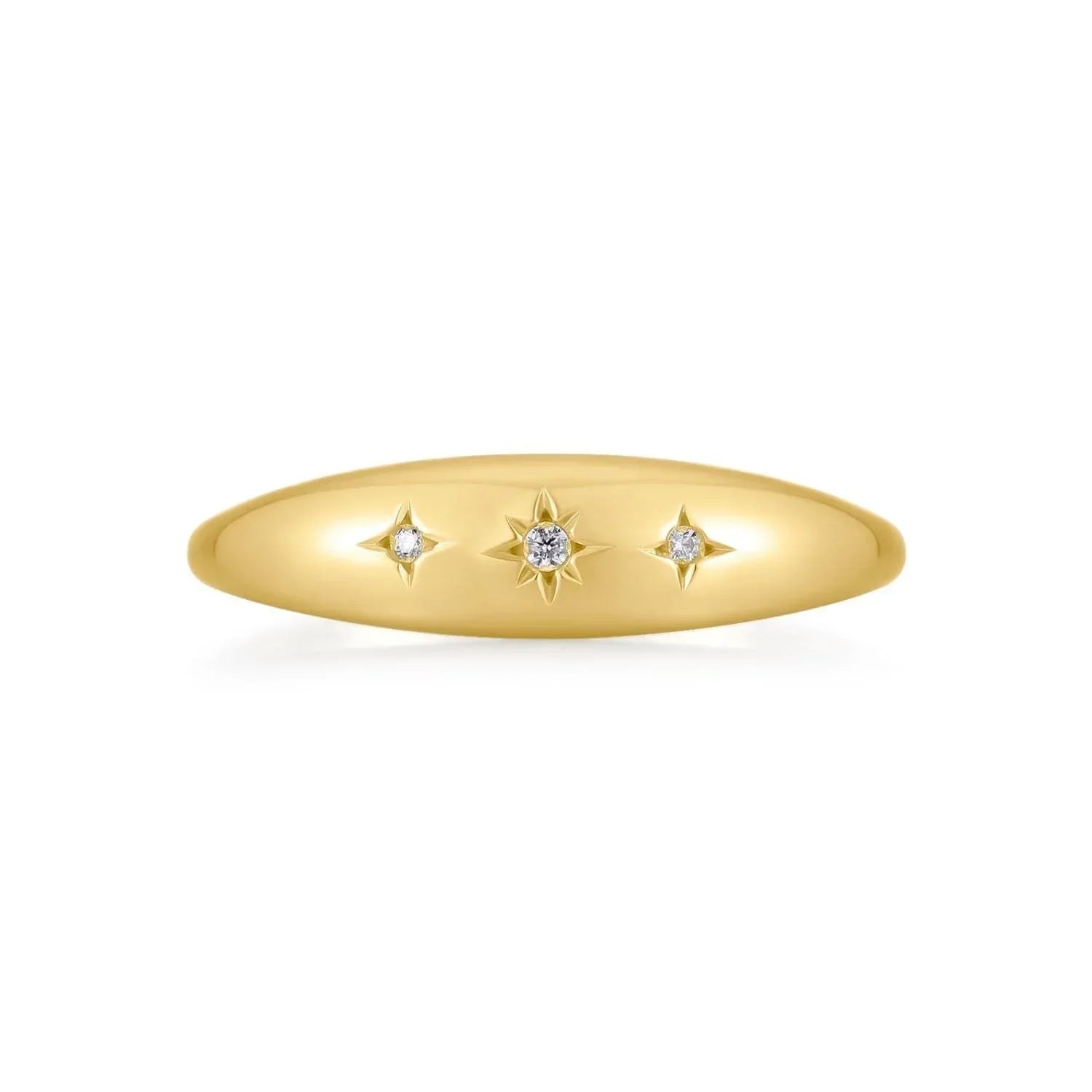 Gold ring with star-shaped diamonds from Tapered CZ Studded Galaxy Ring collection