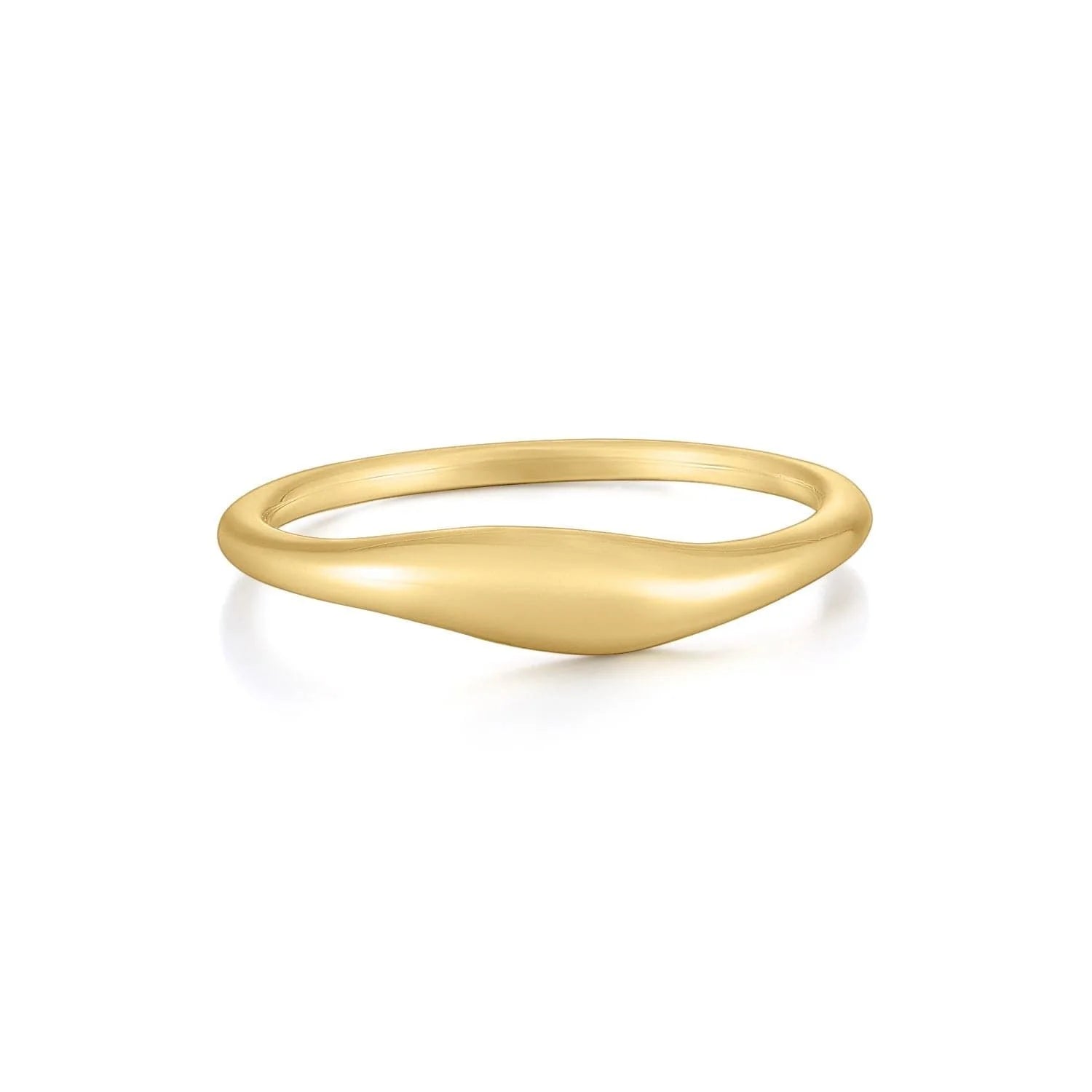 Gold signet ring from Tapered Wavy Ring collection on stylish finger display