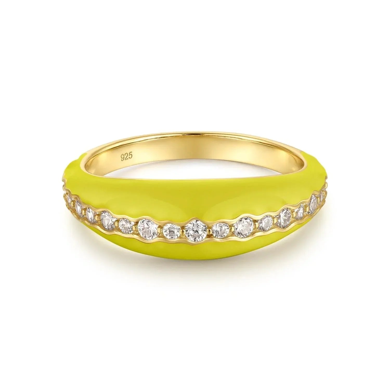 Yellow enamel ring with diamonds from Tapered Yellow Enamel & CZ Channel Ring collection