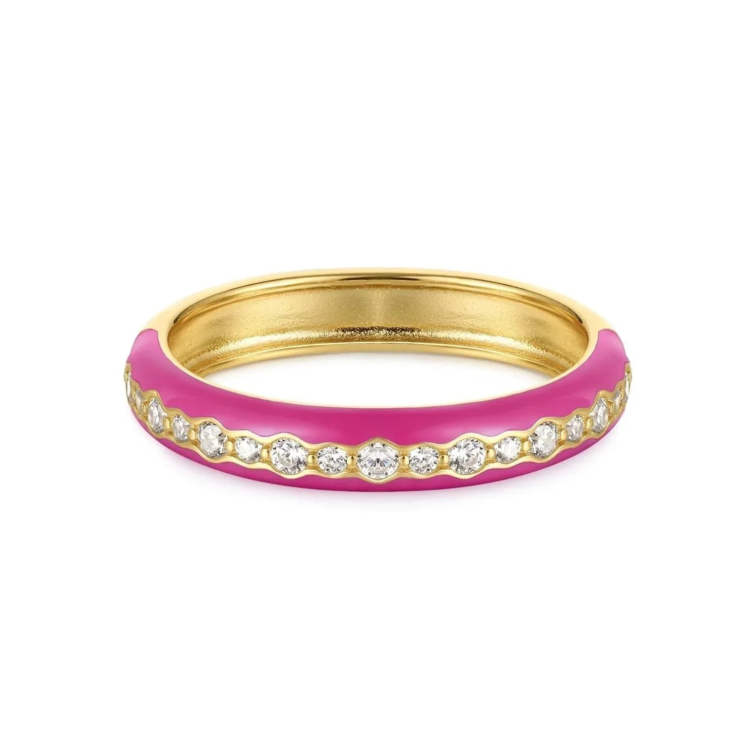 Gold ring with pink enamel and diamonds from Thin Pink Enamel & CZ Channel Ring collection