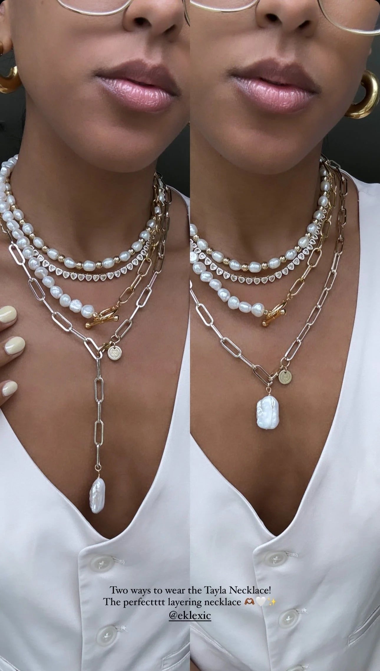 Layered pearl and gold necklaces from the Tayla Necklace collection