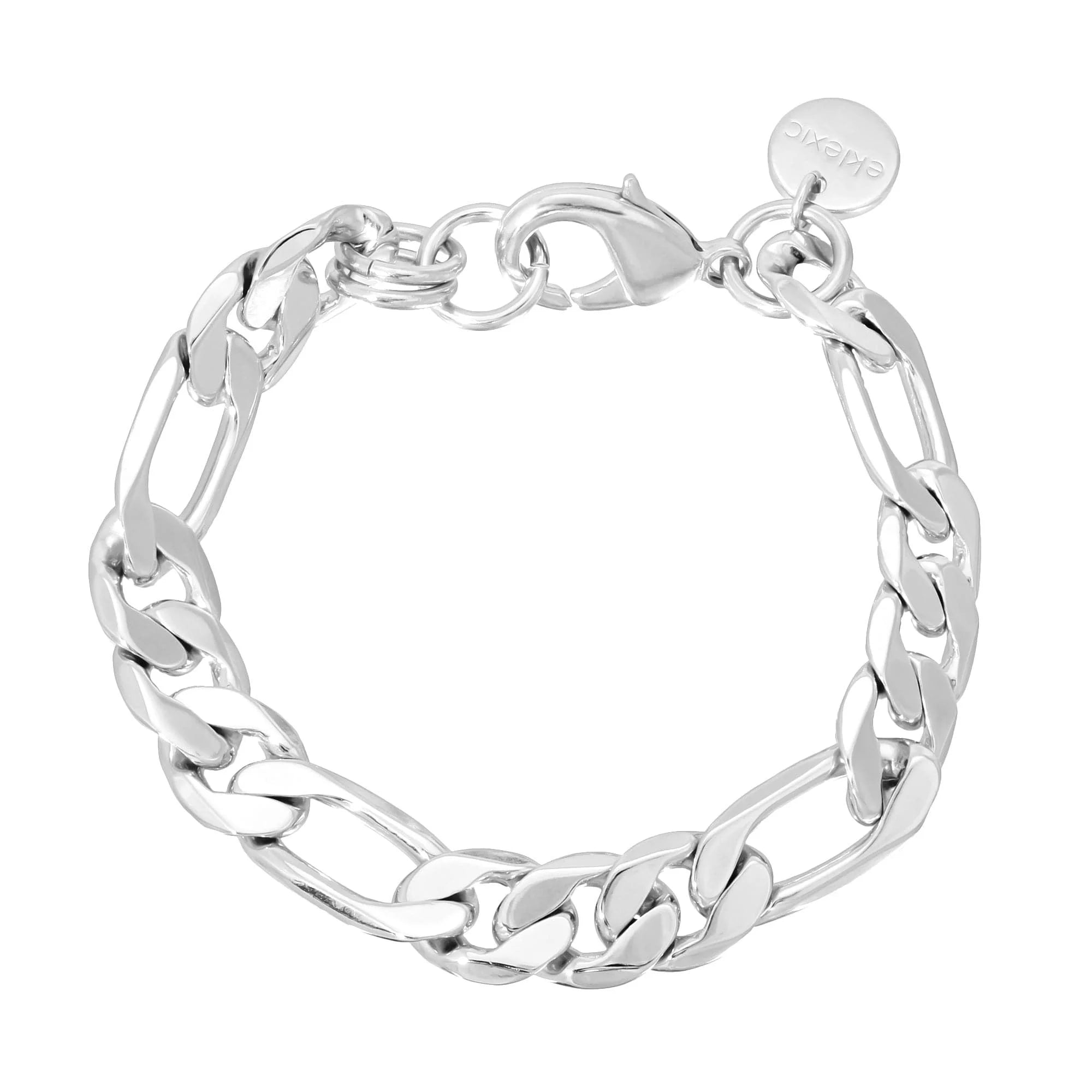 Silver Figaro Chain Bracelet with Lobster Clasp in Recycled Brass for Men