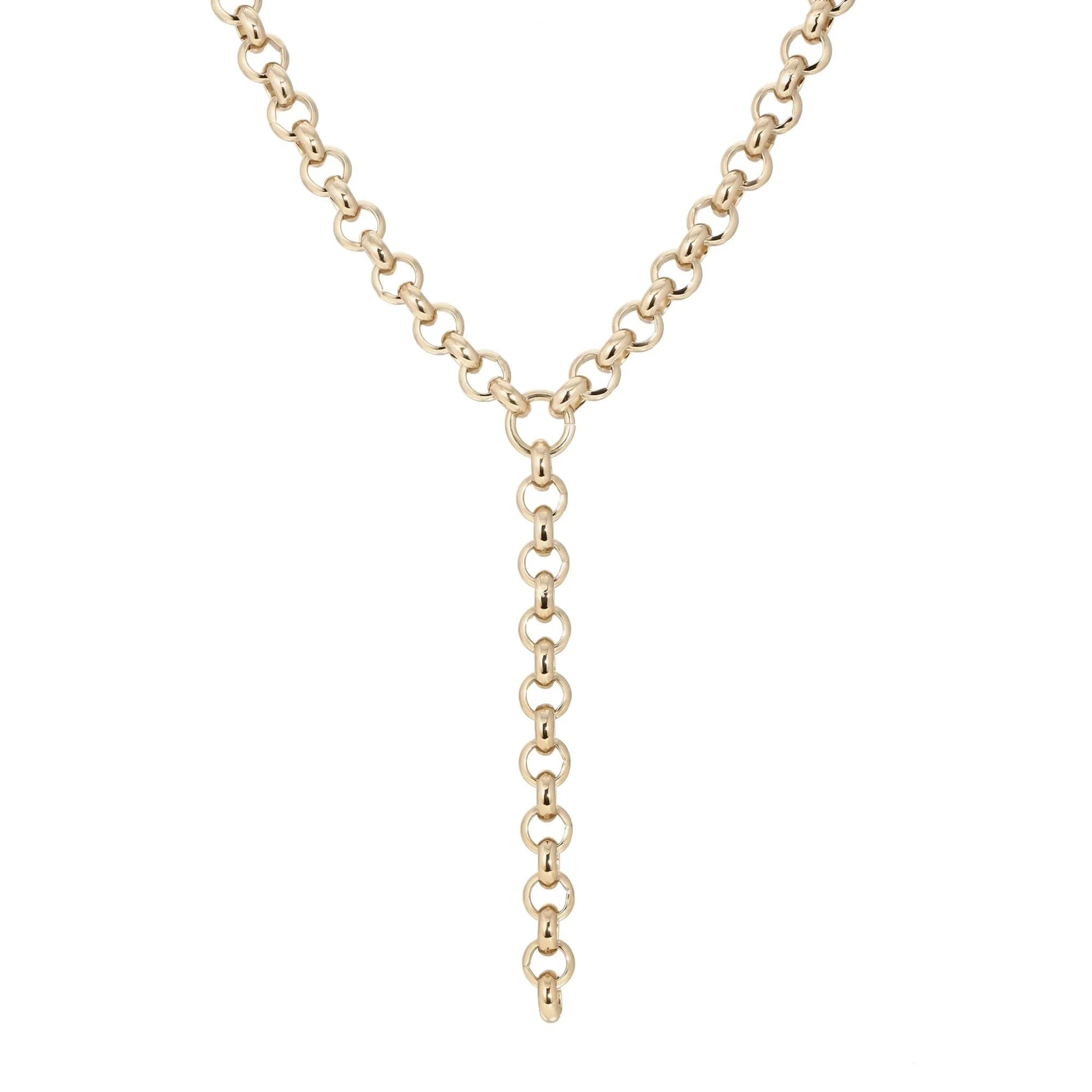 Gold-toned Chain Necklace with Y-Shaped Drop Royal Rolo Chain Lariat Jewelry