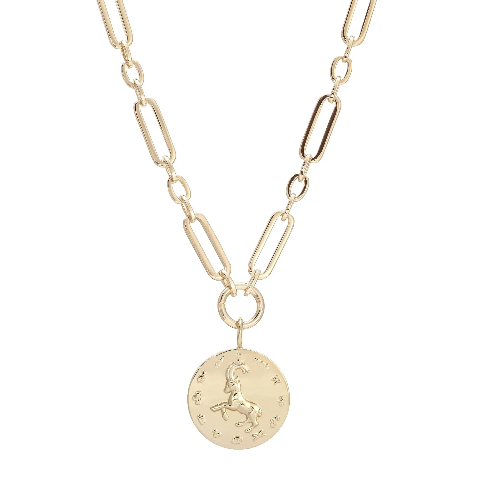 Gold-toned chain necklace featuring Zodiac pendant for stylish astrology jewelry