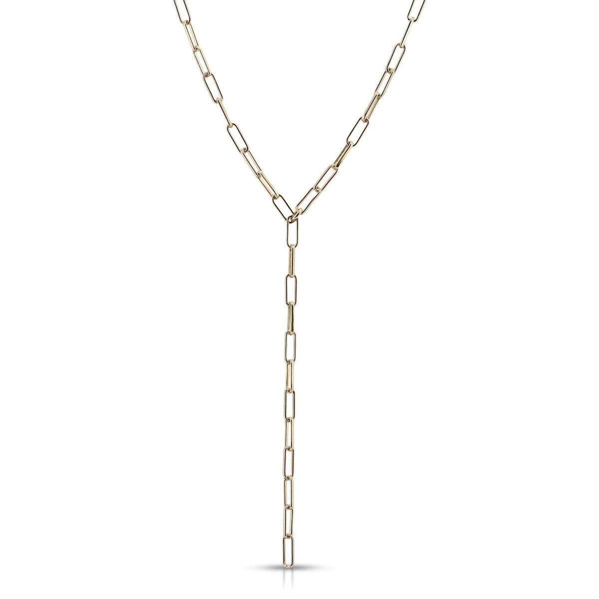 Gold-toned rectangular link Y-necklace from the Elongated Link Lariat collection