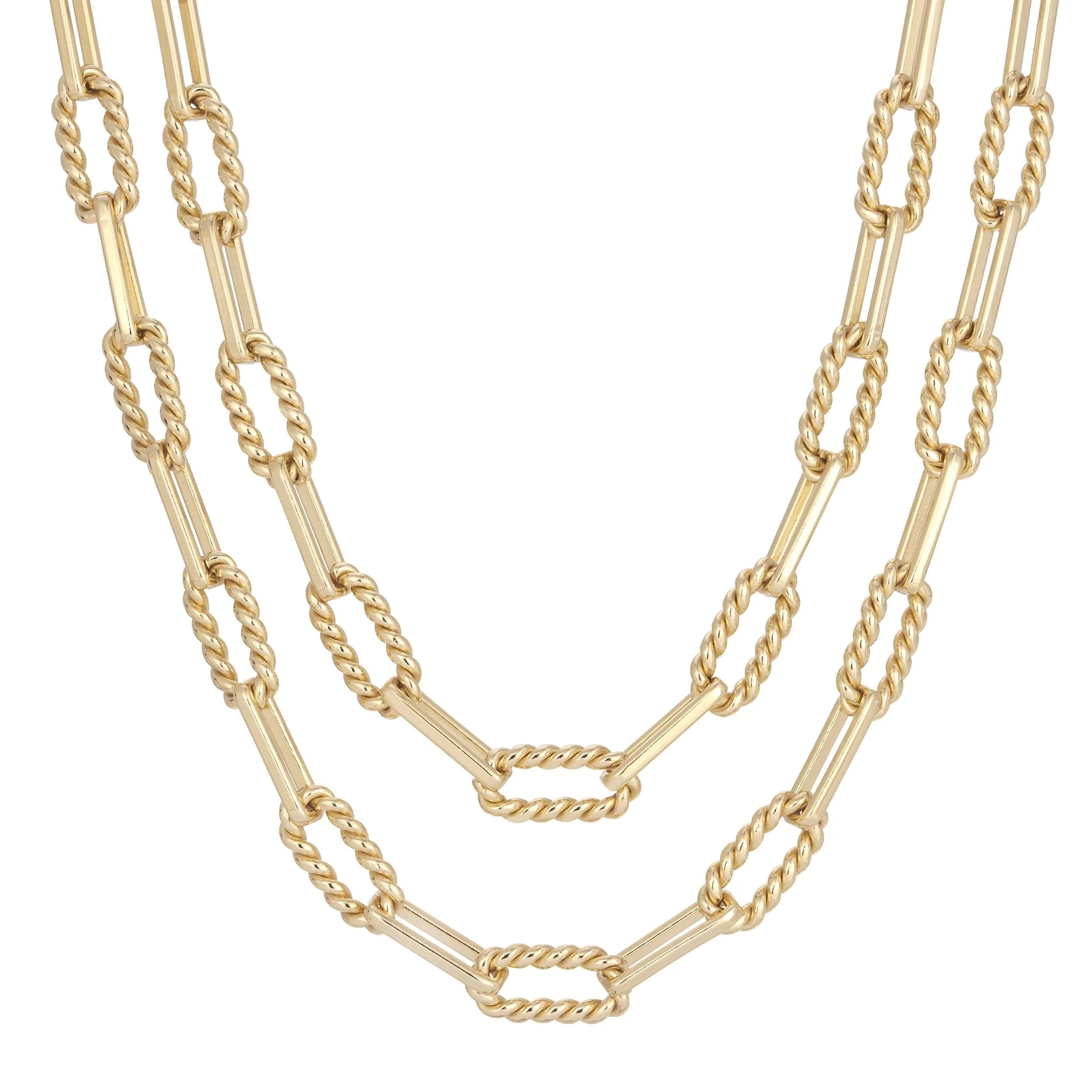 Enzo Double Layer Necklace with alternating twisted link chain for elegant style