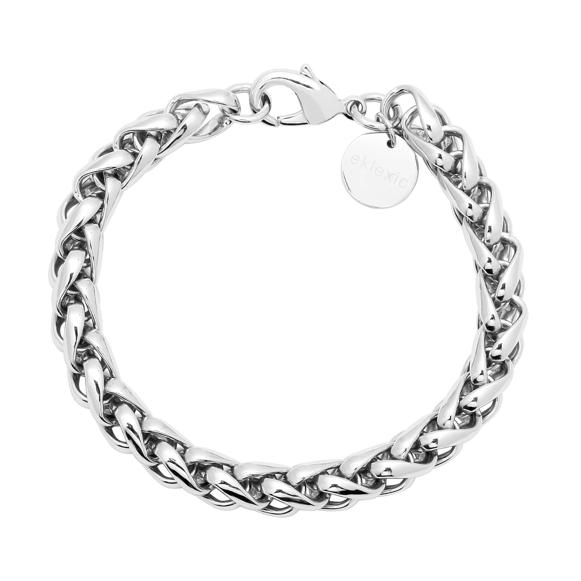Esmé Bracelet featuring a silver braided chain with Chopin chain design and 7mm wide clasp