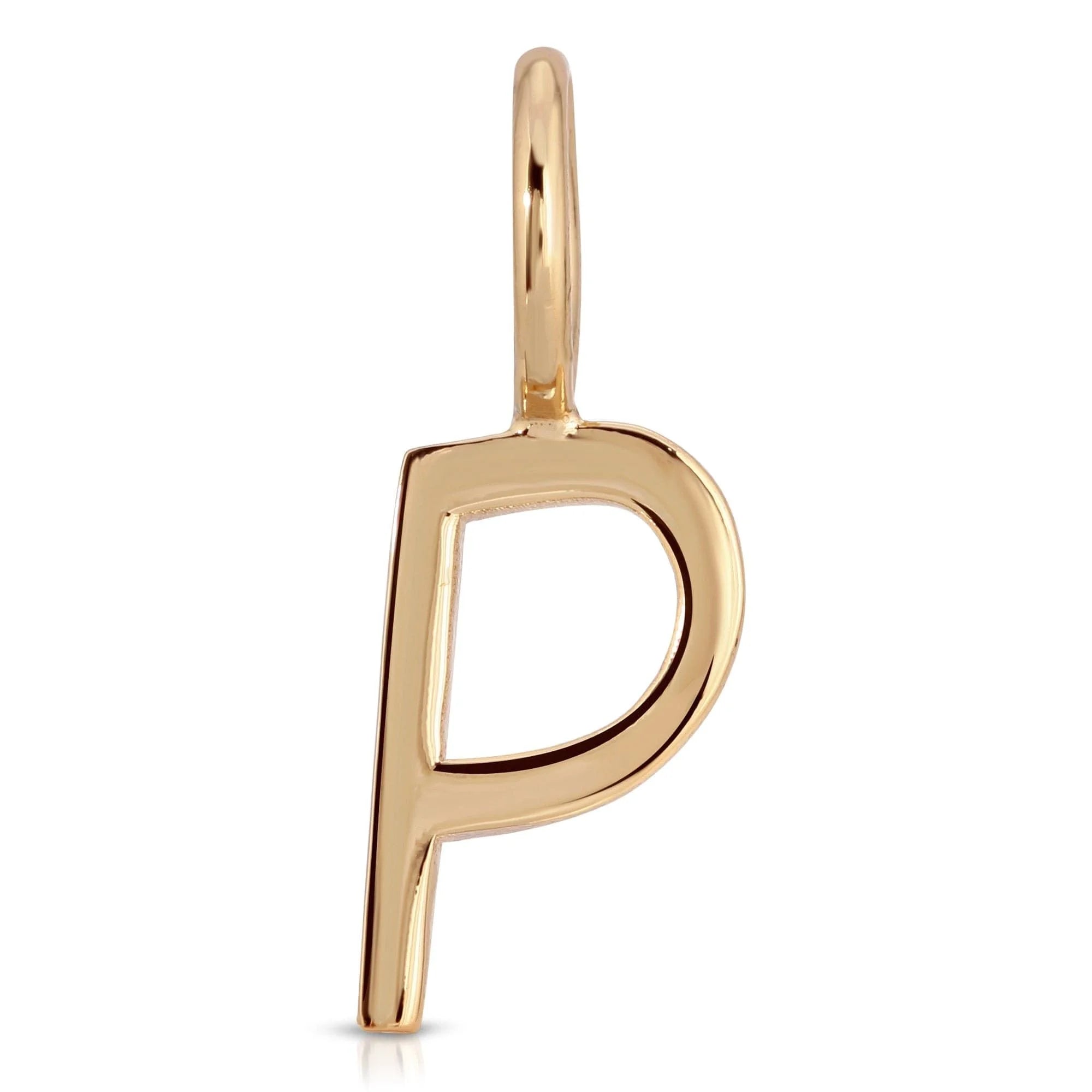 Gold letter P pendant from Essential Letters, recycled brass plated, 15mm letter charm