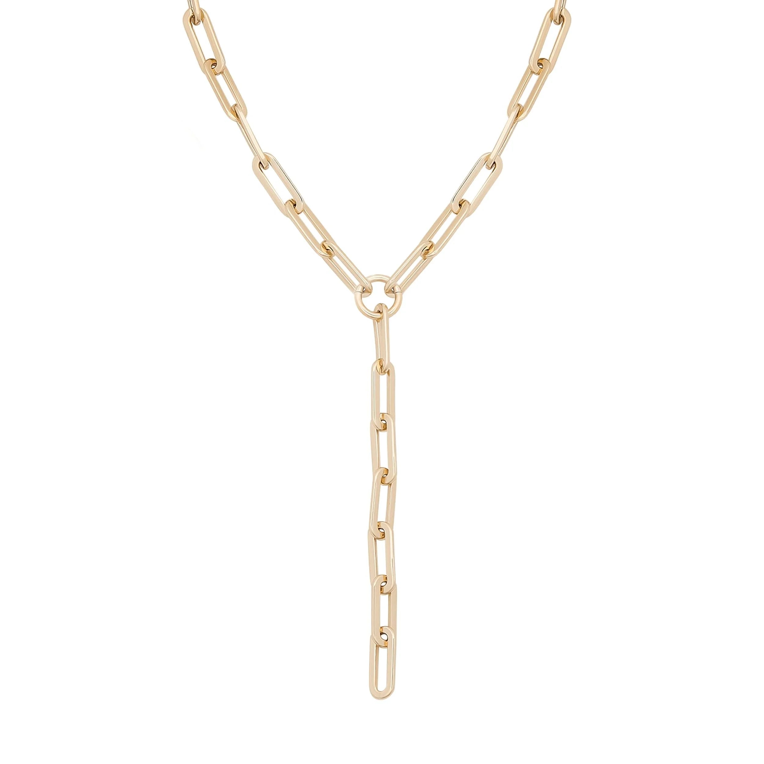 Gold-toned Gisele XL Paper Clip Chain Lariat necklace with extra large paperclip design
