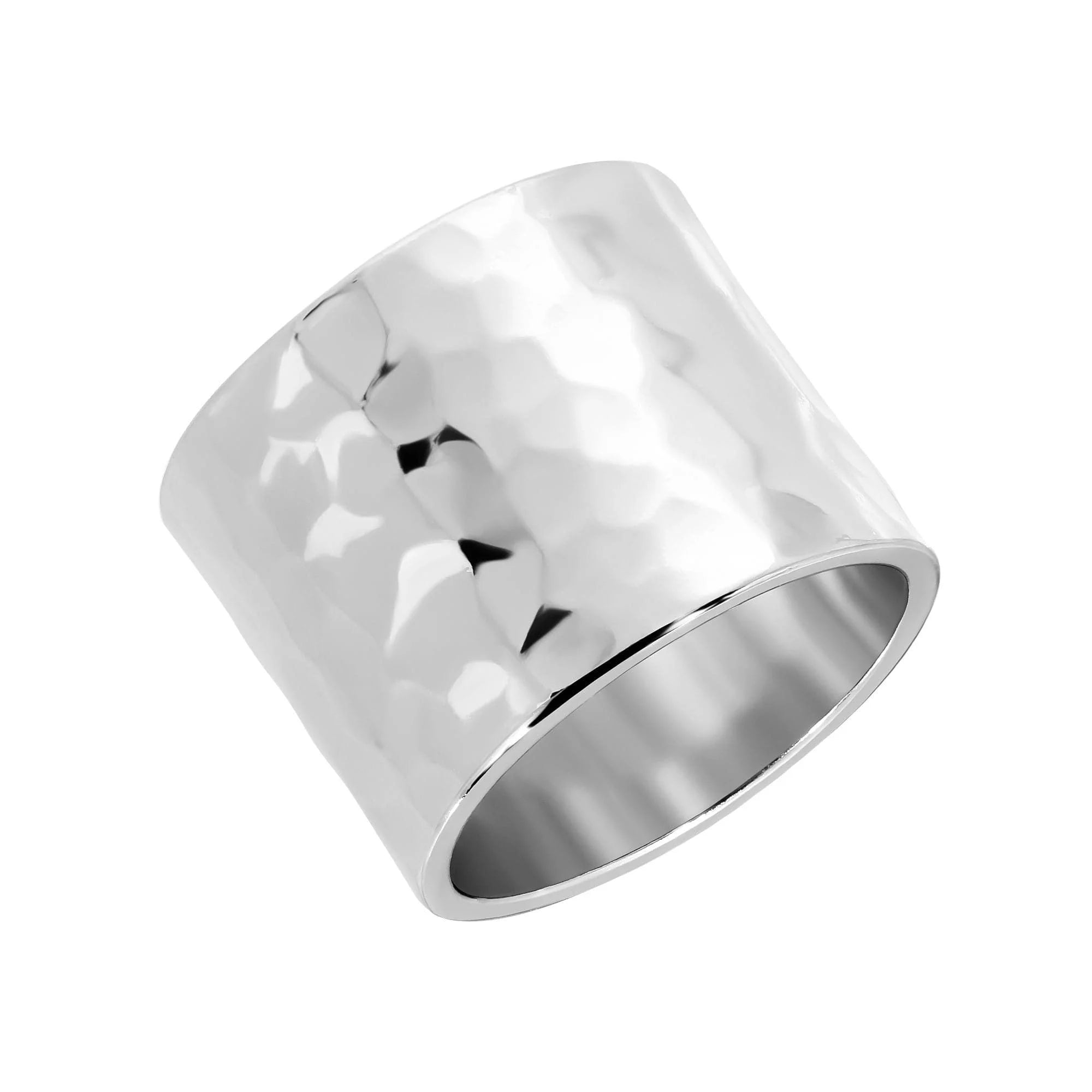 Hammered wide ring featuring a textured silver design perfect for stylish jewelry