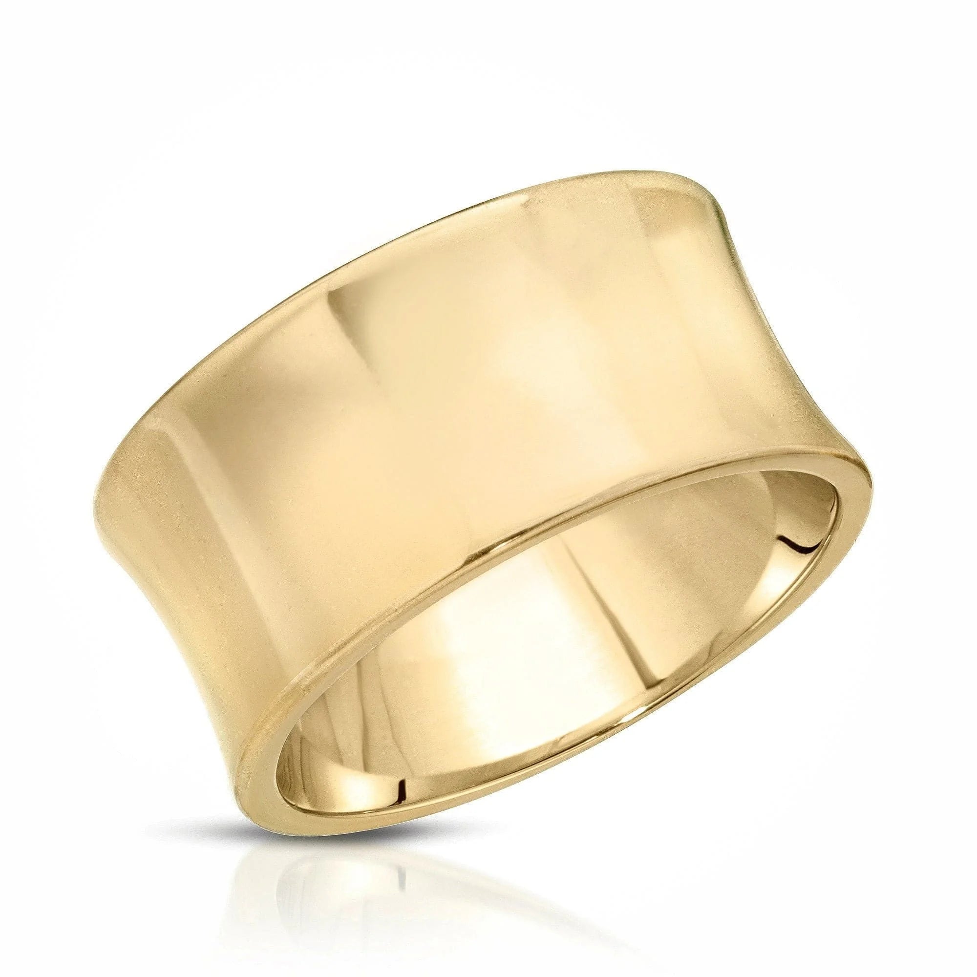 Gold curved band ring showcasing the Large Olivia Ring made from wide concave recycled brass