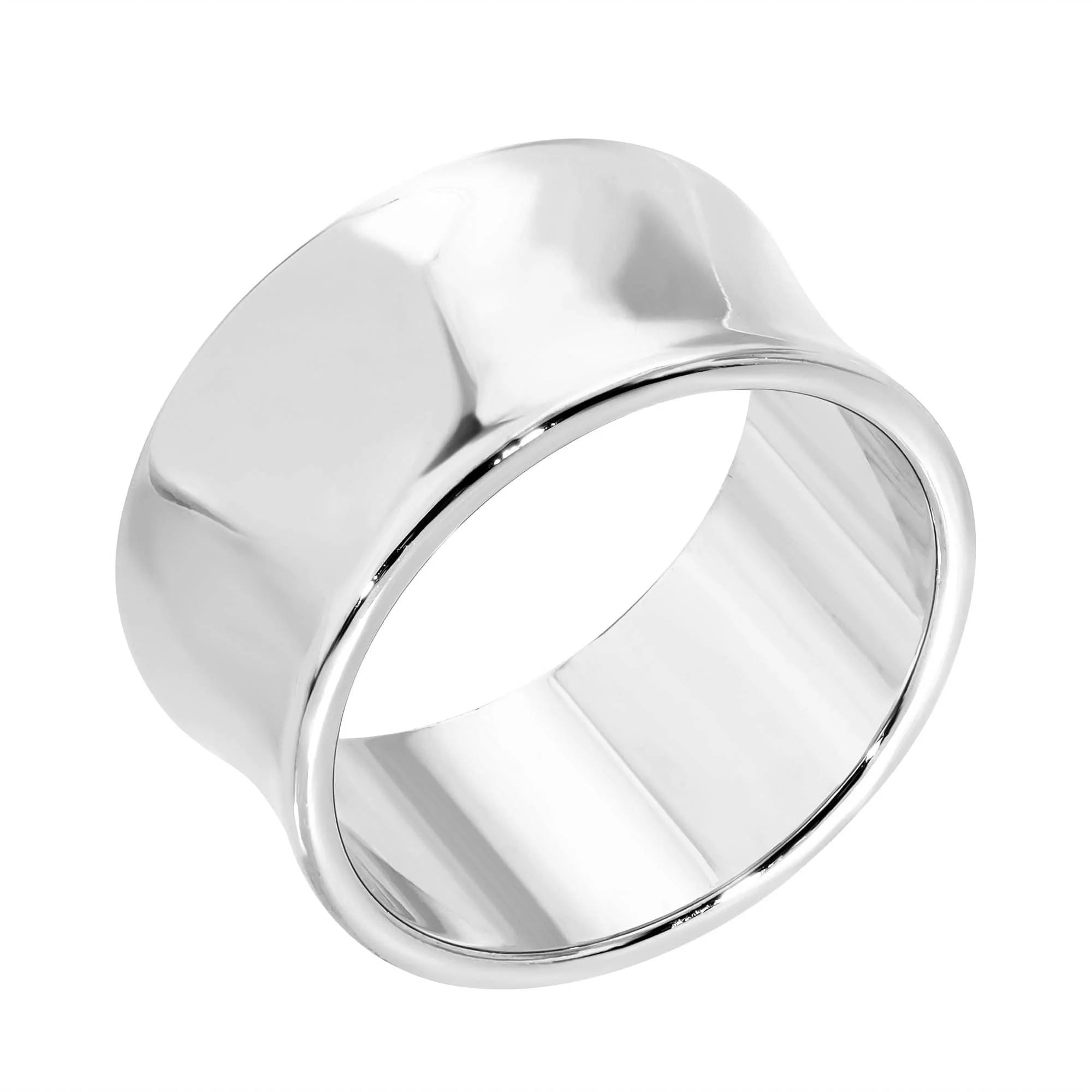 Shiny silver Large Olivia Ring featuring wide concave recycled brass design