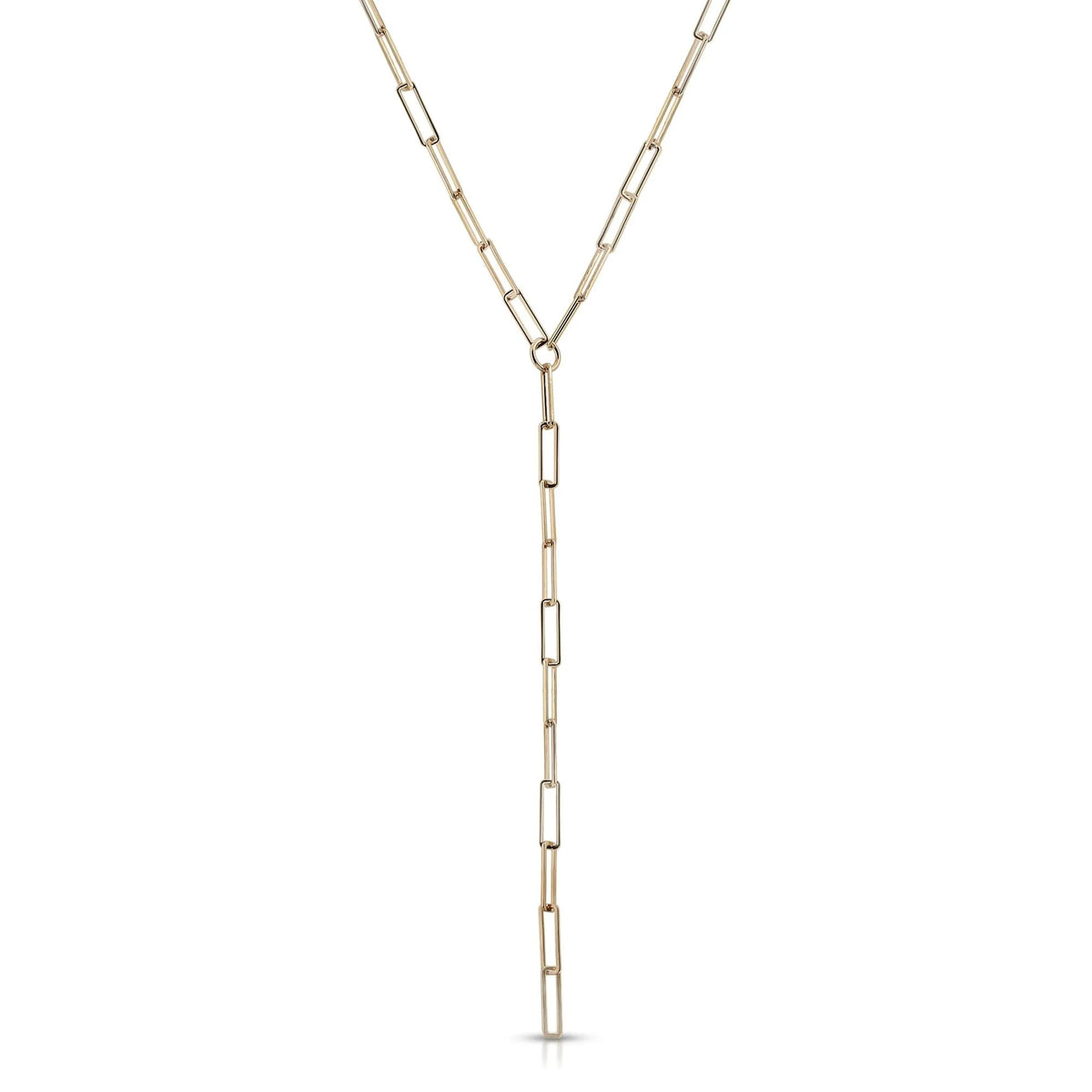 Gold-toned rectangular link Y-necklace from the Large Rectangle Link Lariat collection