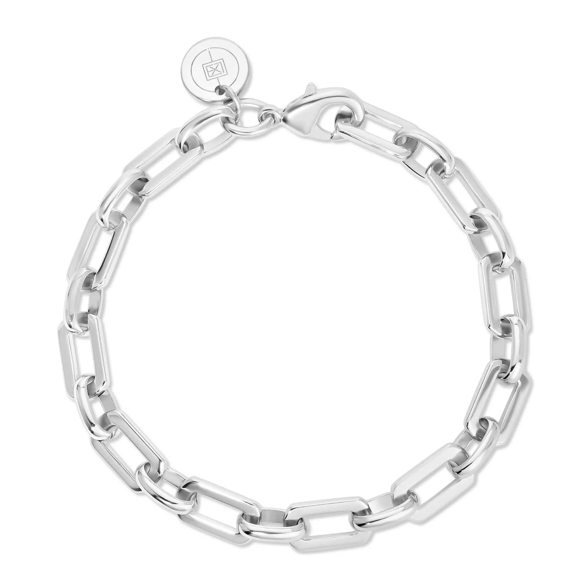 Silver rectangular link bracelet with recycled brass and rhodium plating in the Liv Bracelet collection