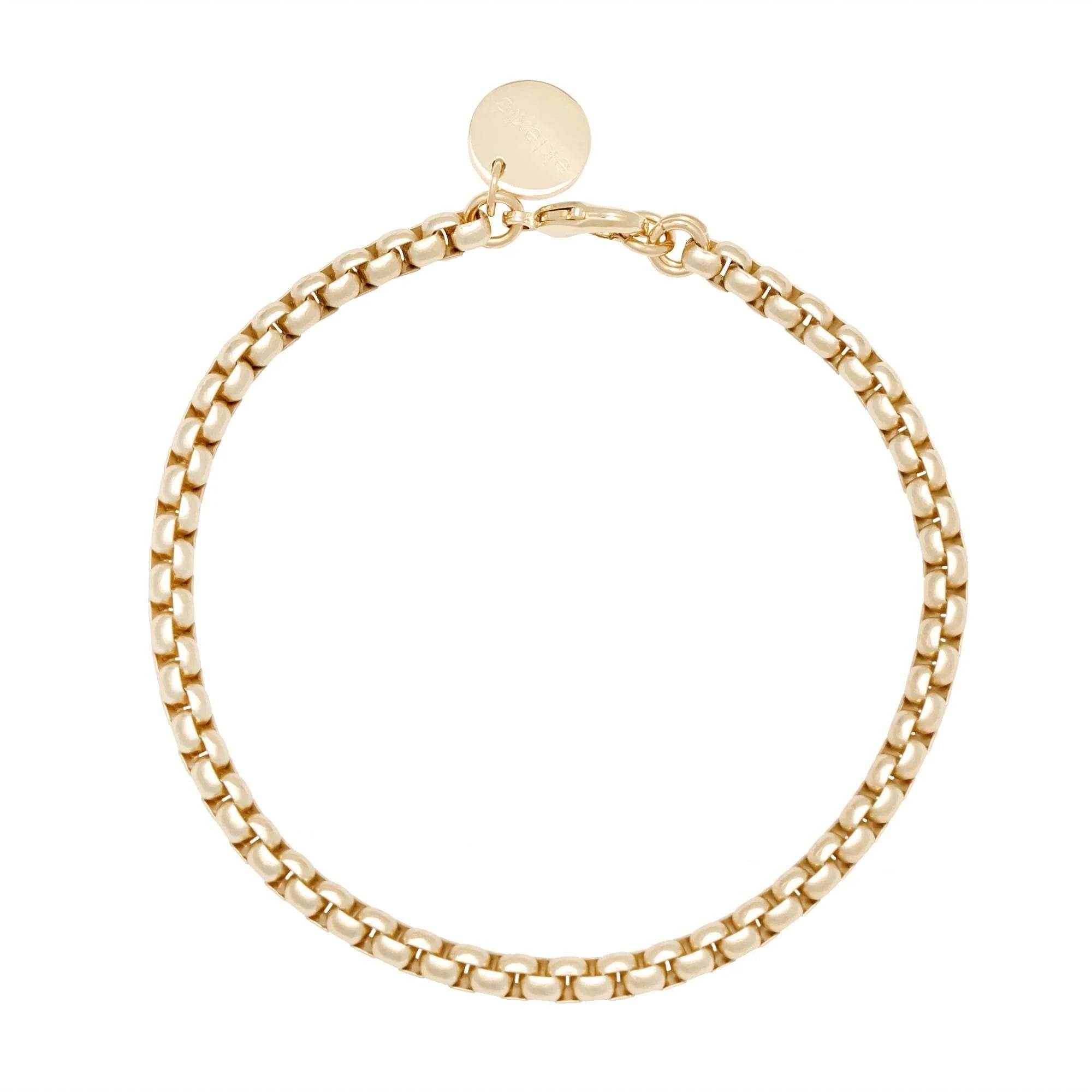 Gold-toned Luciana Box Chain Bracelet with round charm and lobster clasp featuring Baby Axel style