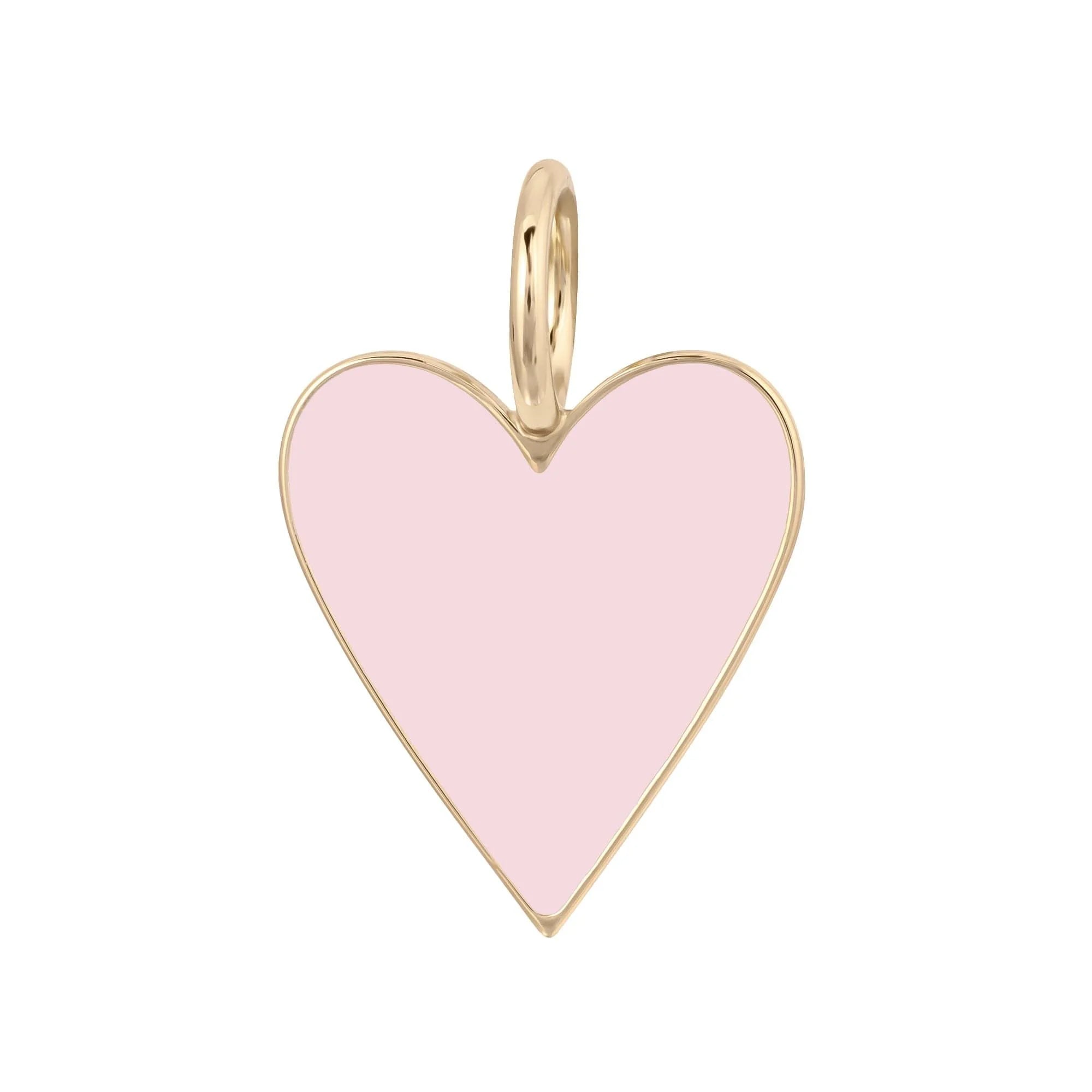 Gold-trimmed pink heart pendant on medium enamel Helena with elongated link chain