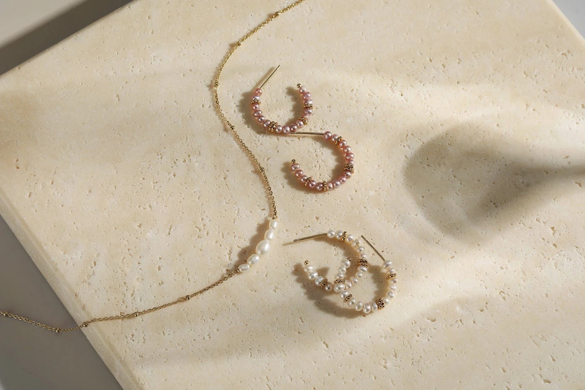 Pearl-accented jewelry set from Micro Clustered Pearl & Bead Necklace collection