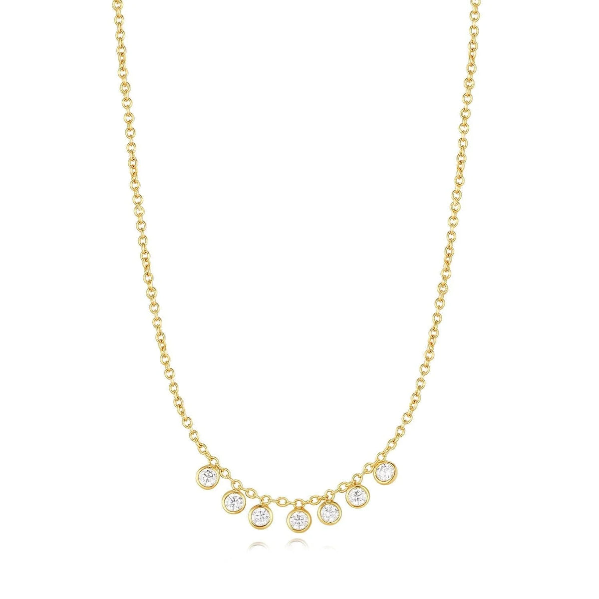 Gold chain necklace with dangling diamonds from the Micro CZ Chandelier Necklace collection