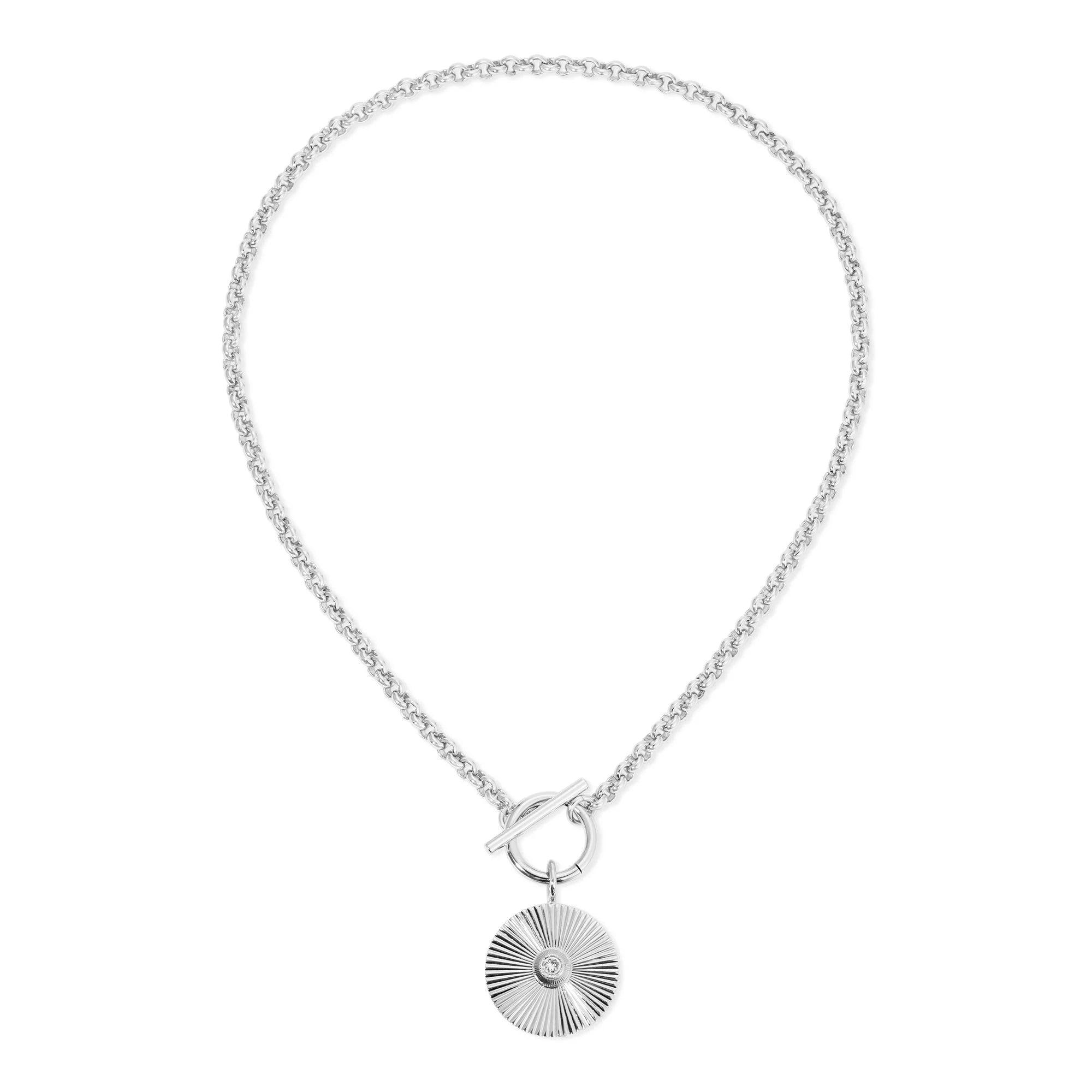 Silver chain necklace with circular Ocean Pendant from Micro Royal Toggle collection