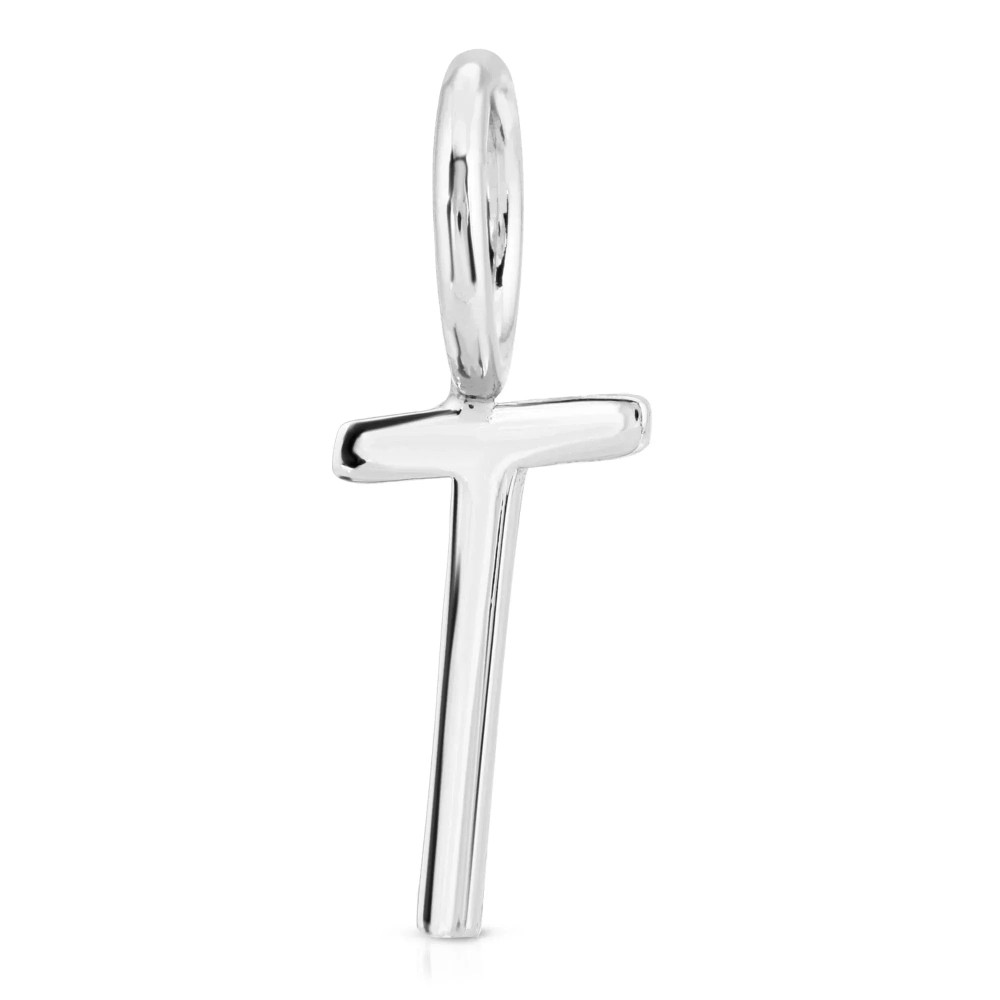 Shiny silver letter T pendant from Silver Essential Letters jewelry collection