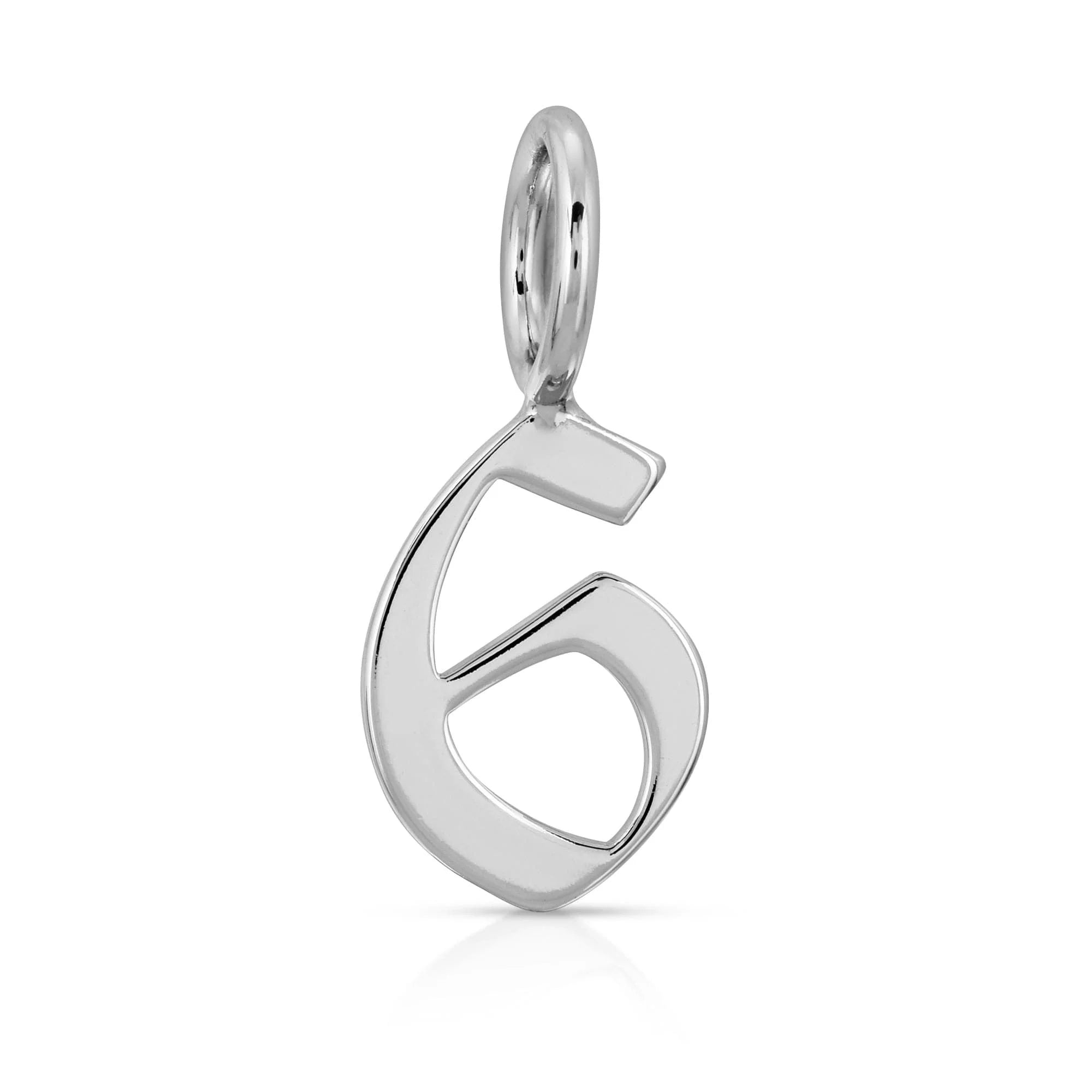 Silver number six pendant from Silver Gothic Numbers, recycled brass plated brass plated rhodium-silver charm