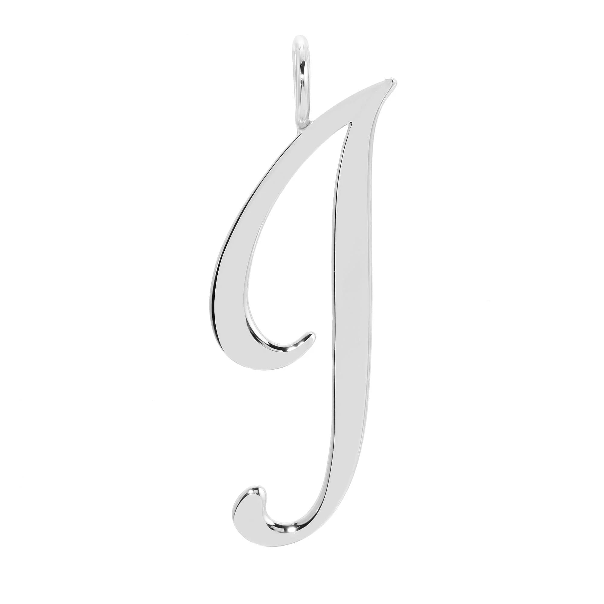 Silver cursive letter J pendant from Silver Large Letter Pendants, stylish and shiny accessory