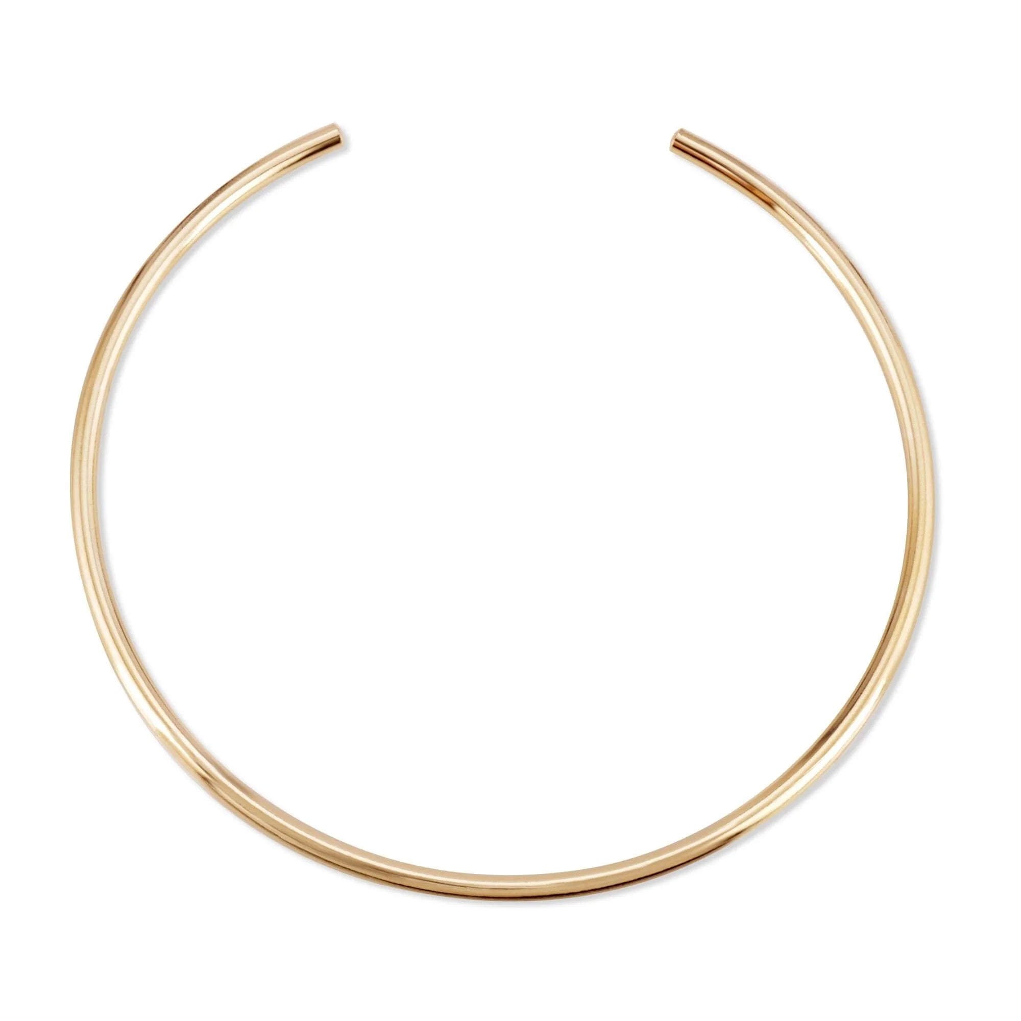 Gold-colored metal choker necklace with simple round collar design for elegant style