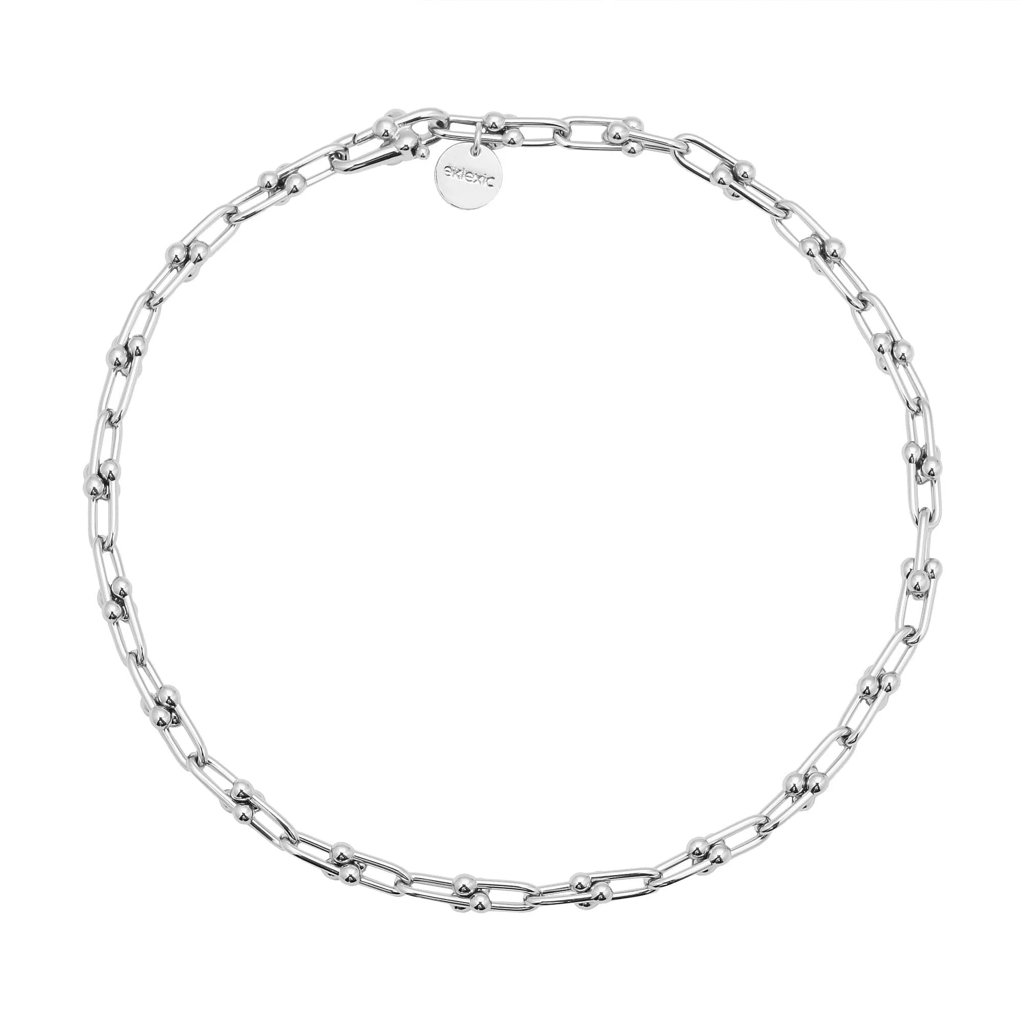 Silver chain link necklace featuring a small Margaux necklace with a custom U link in 14k gold