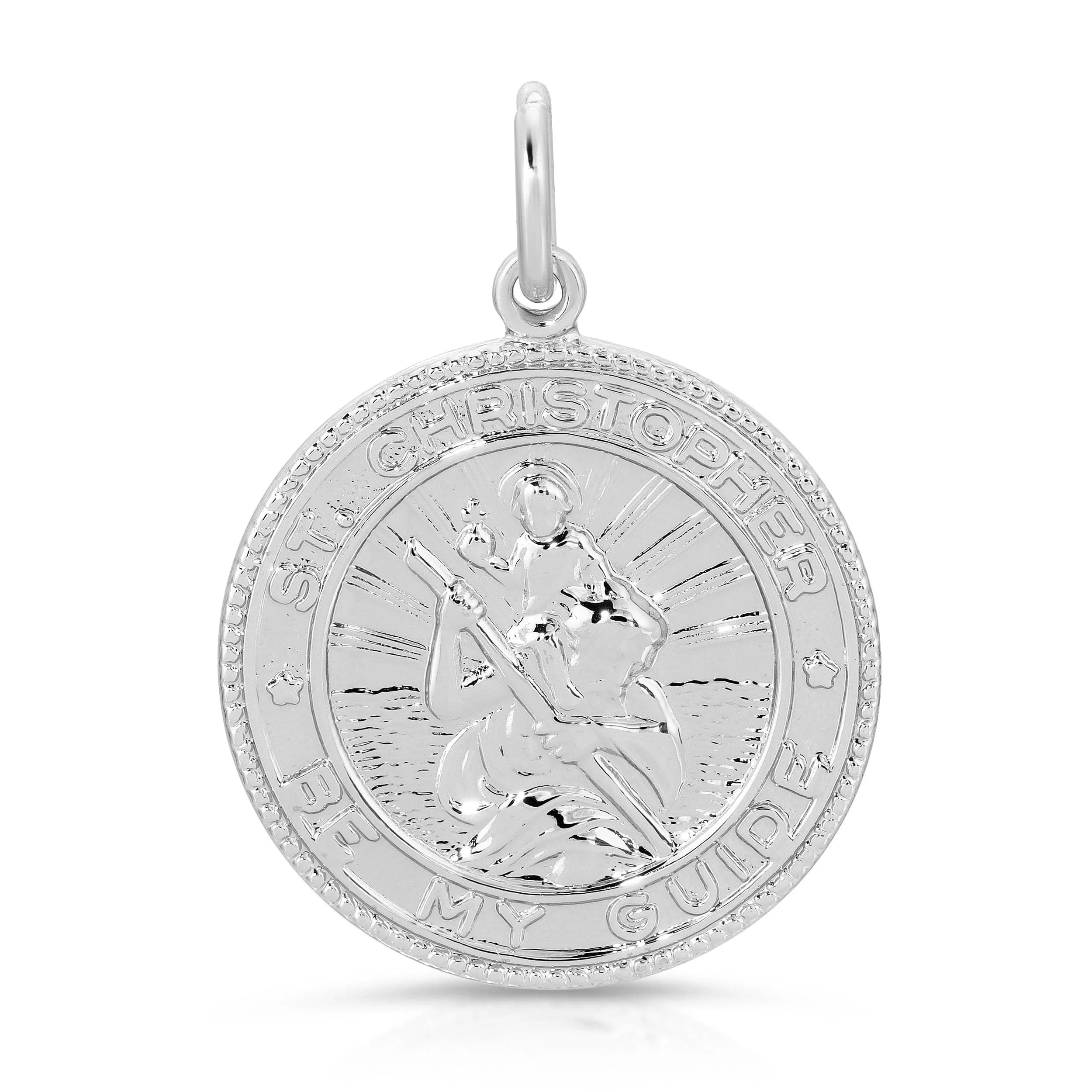 Silver St Christopher pendant with recycled brass finishes and rhodium plating ecoat