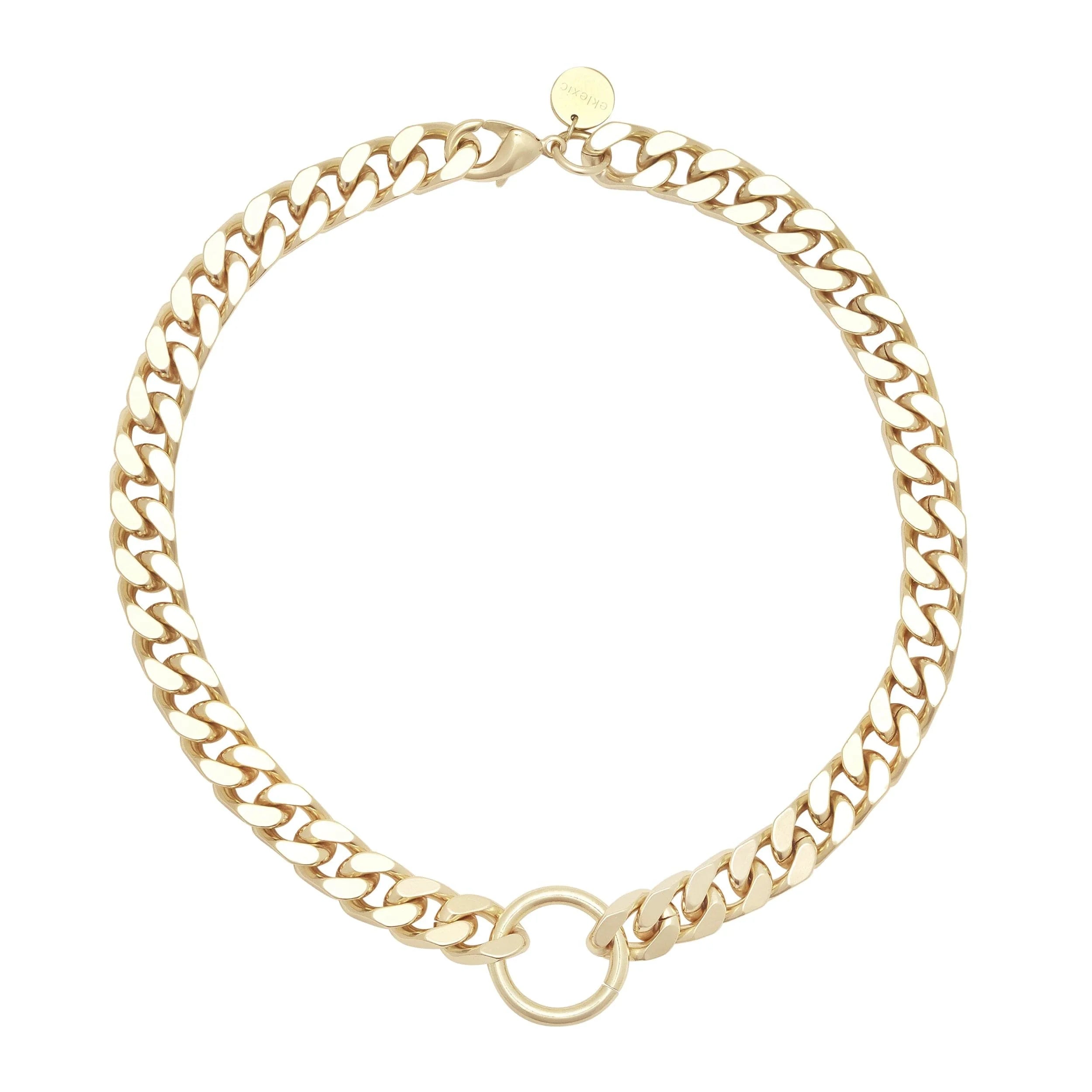 Gold-toned Tate Necklace with squared-off curb chain and circular pendant