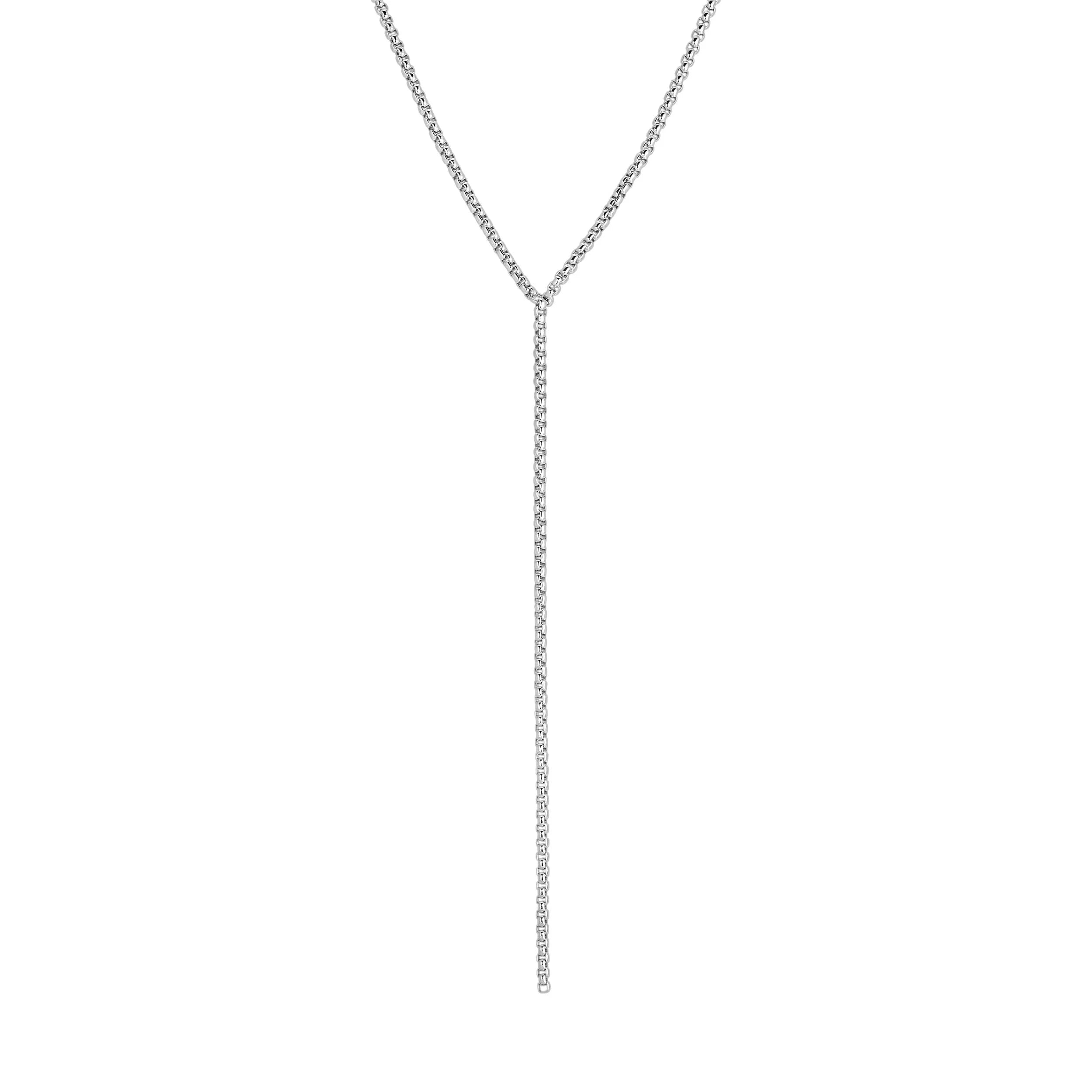Silver-toned Y-shaped necklace featuring a Luciana Box Chain Lariat design
