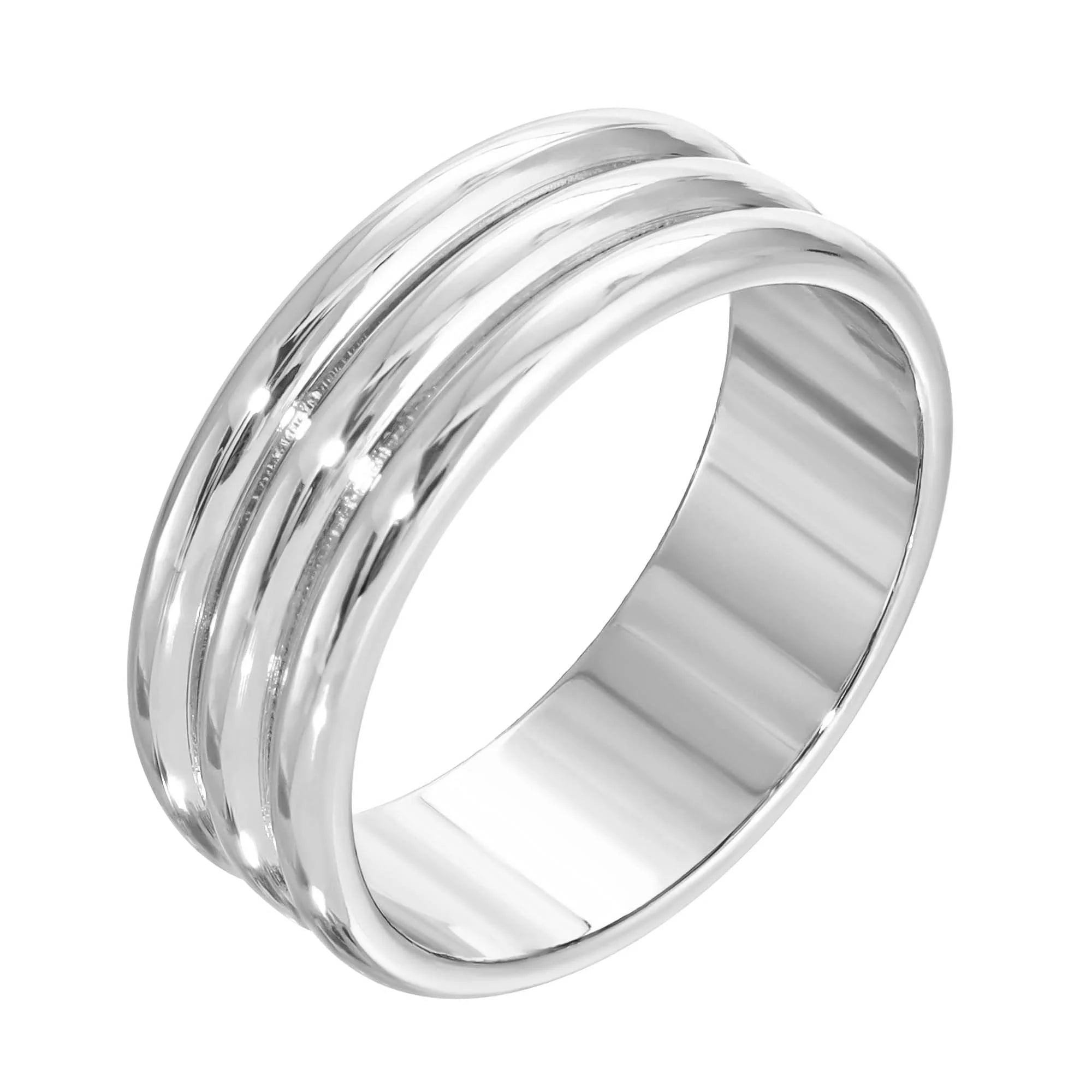 Silver multi-band triple domed ring featuring 14k yellow gold accents and brass details