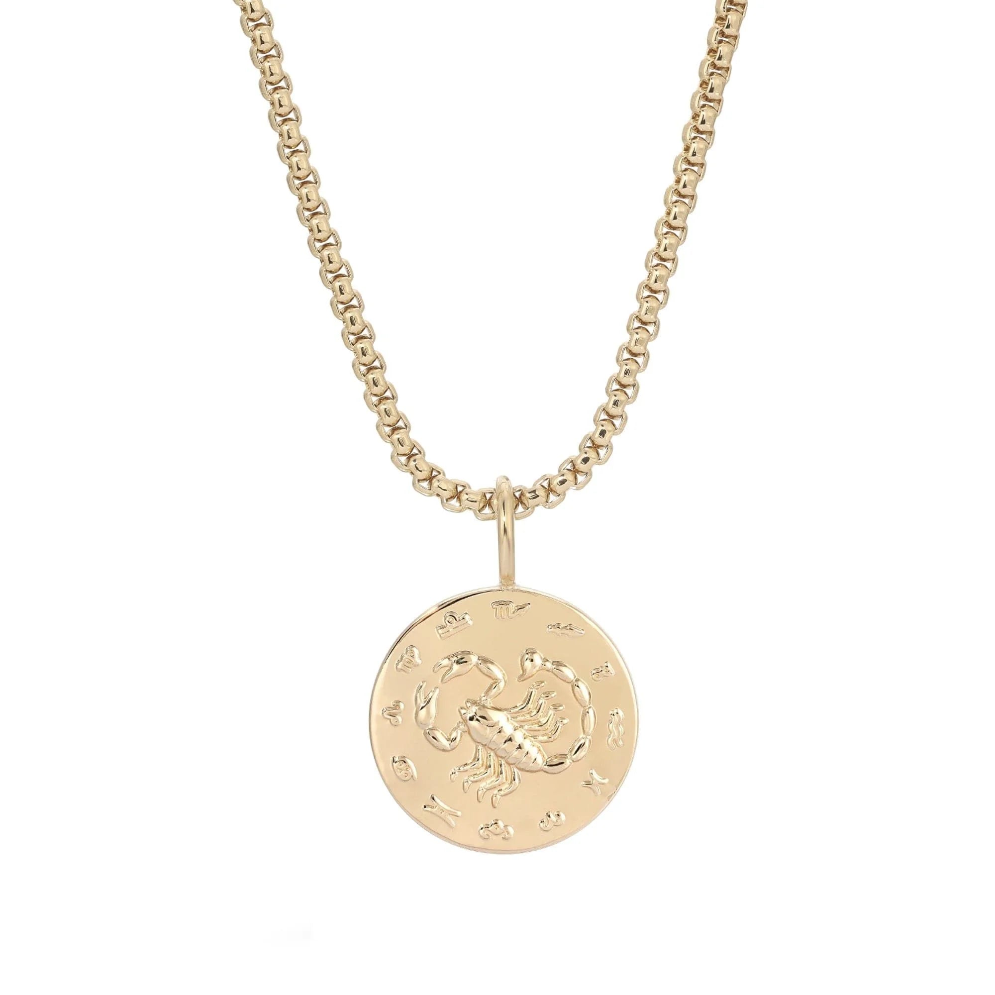 Zodiac Pendant & Thin Box Chain Necklace - SCORPIO / GOLD / 16’’ - Pendant Necklaces