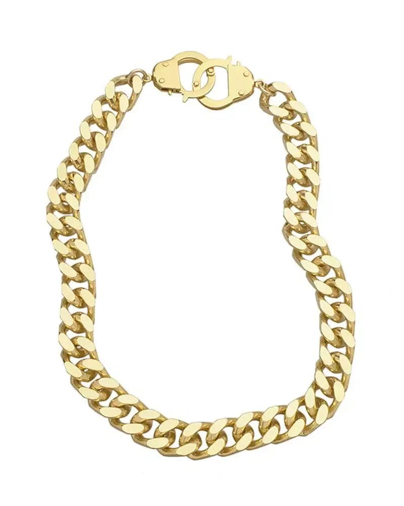 Gold-toned chain necklace with handcuff clasp worn by Katie Maloney from Vanderpump Rules