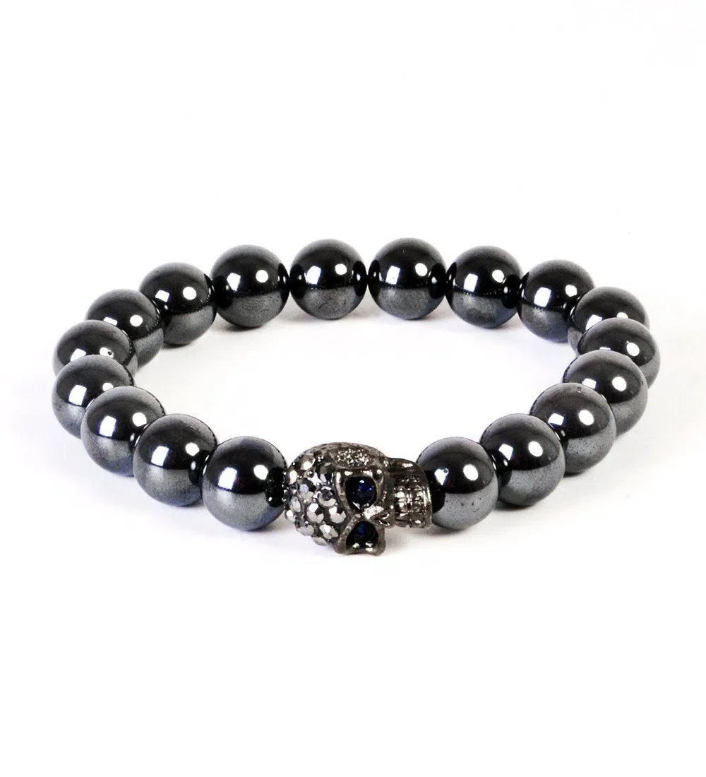 Skull-accented beaded bracelet from Eklexic’s statement fashion jewelry collection.