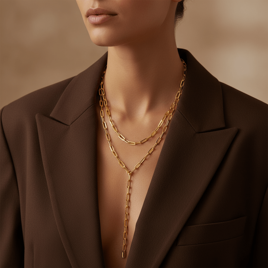 Paperclip Chain Layered Lariat - eklexic