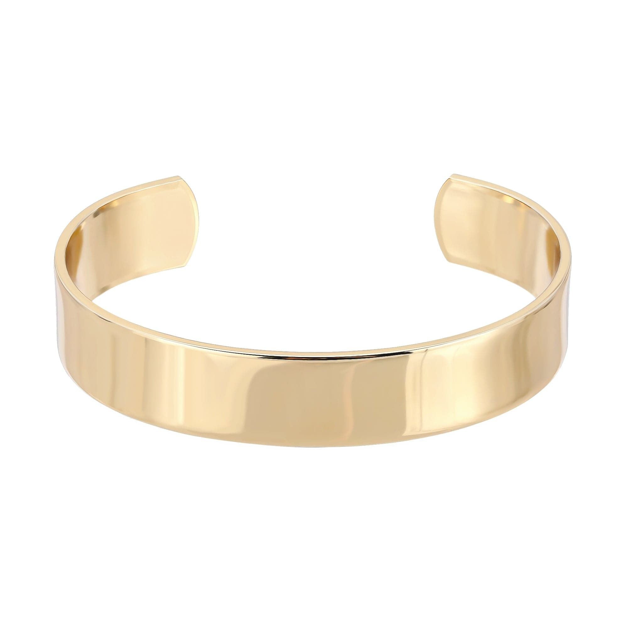 Gold-colored recycled brass cuff bracelet with rhodium plating, 1/2 inch wide