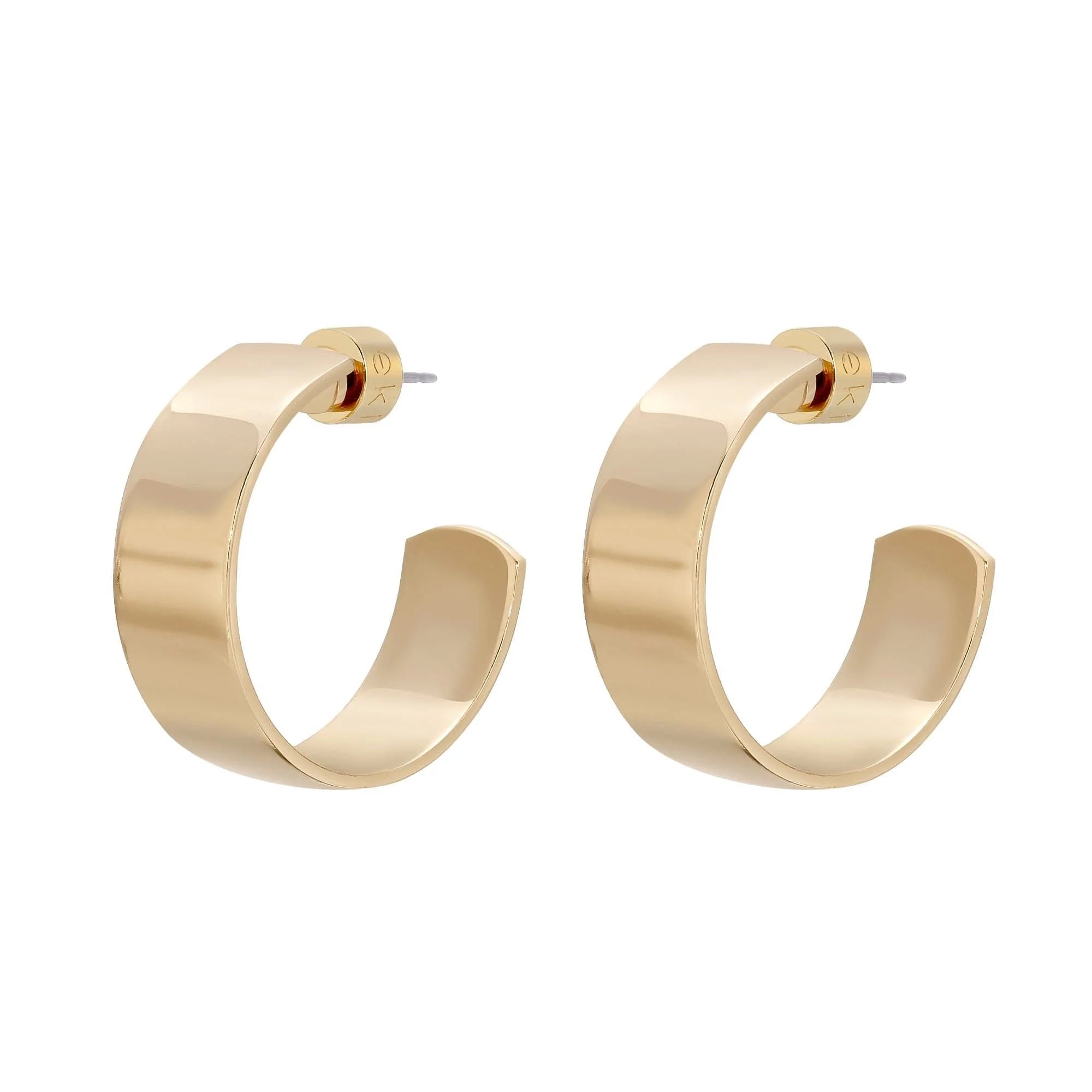 Pair of 14k gold rhodium Skylar Hoops earrings with wide flat brass design
