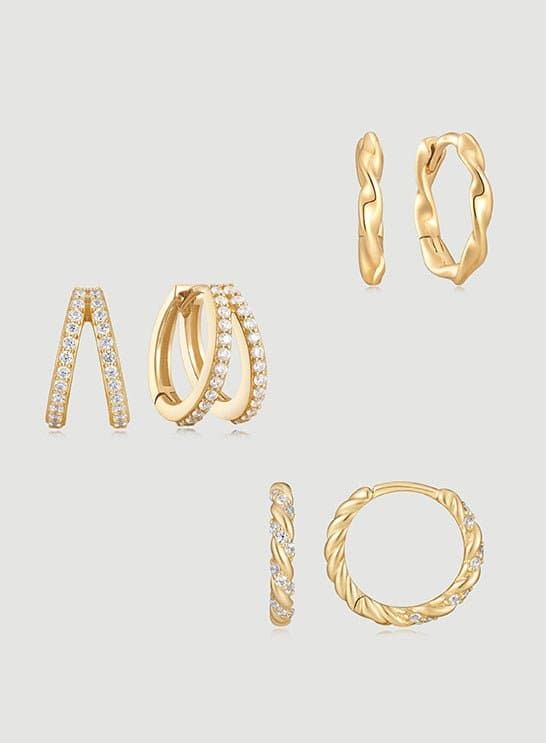 14k Gold & Diamond Twisted Huggie Hoops