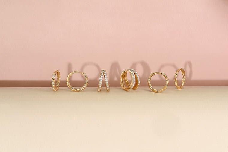 14k Gold & Diamond Twisted Huggie Hoops